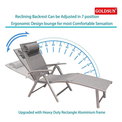 GOLDSUN Aluminum Outdoor Folding Reclining Lounge Chair with Cup Holder, Grey