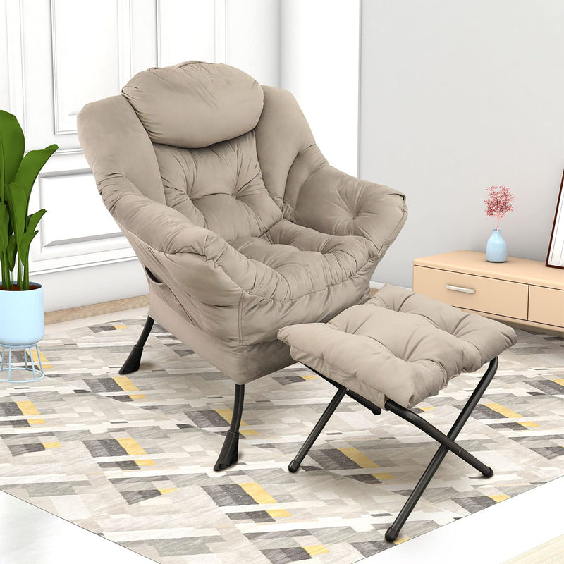 GOLDSUN Ergonomic Velvet Comfy Single Sofa Accent Armchair with Ottoman, Gray