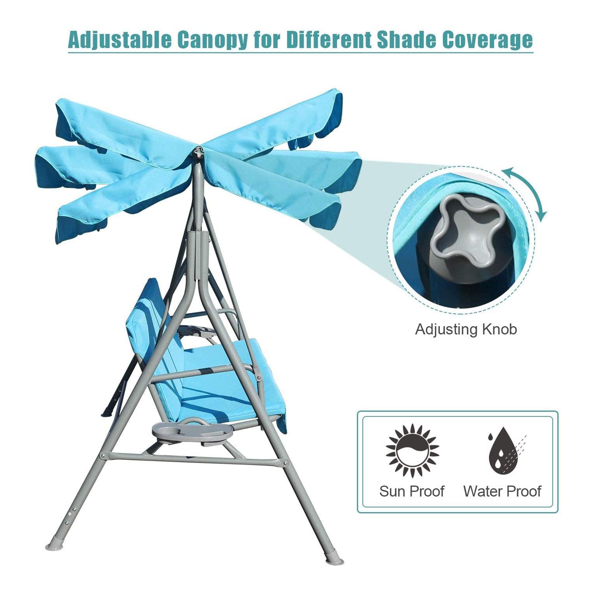 GOLDSUN 3 Person Swing w/Utility Tray, Removable Cushion & Canopy, (Used) - VMInnovations