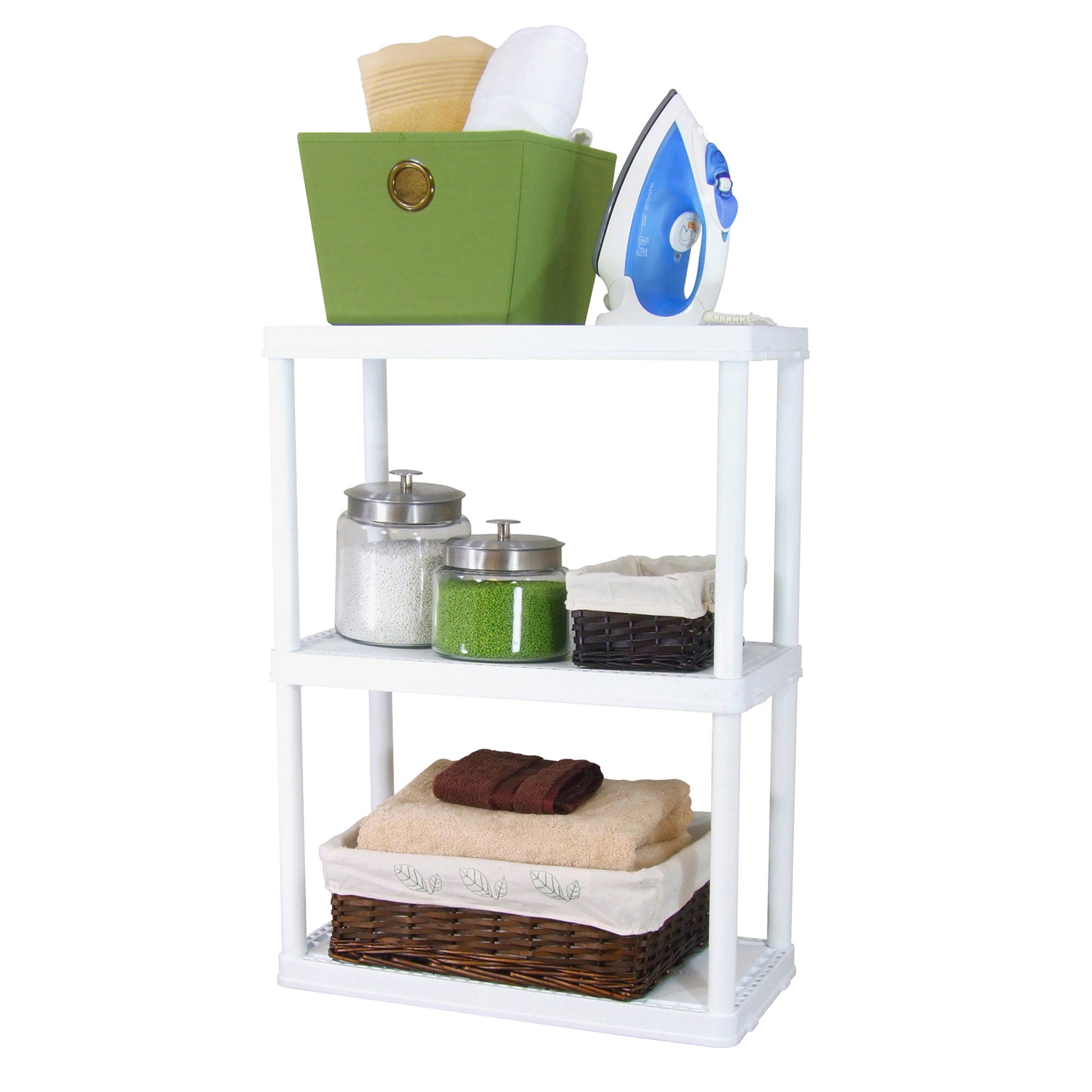 3 Shelf Fixed Height Solid Light Duty Resin Storage Unit, White (Open Box) - VMInnovations