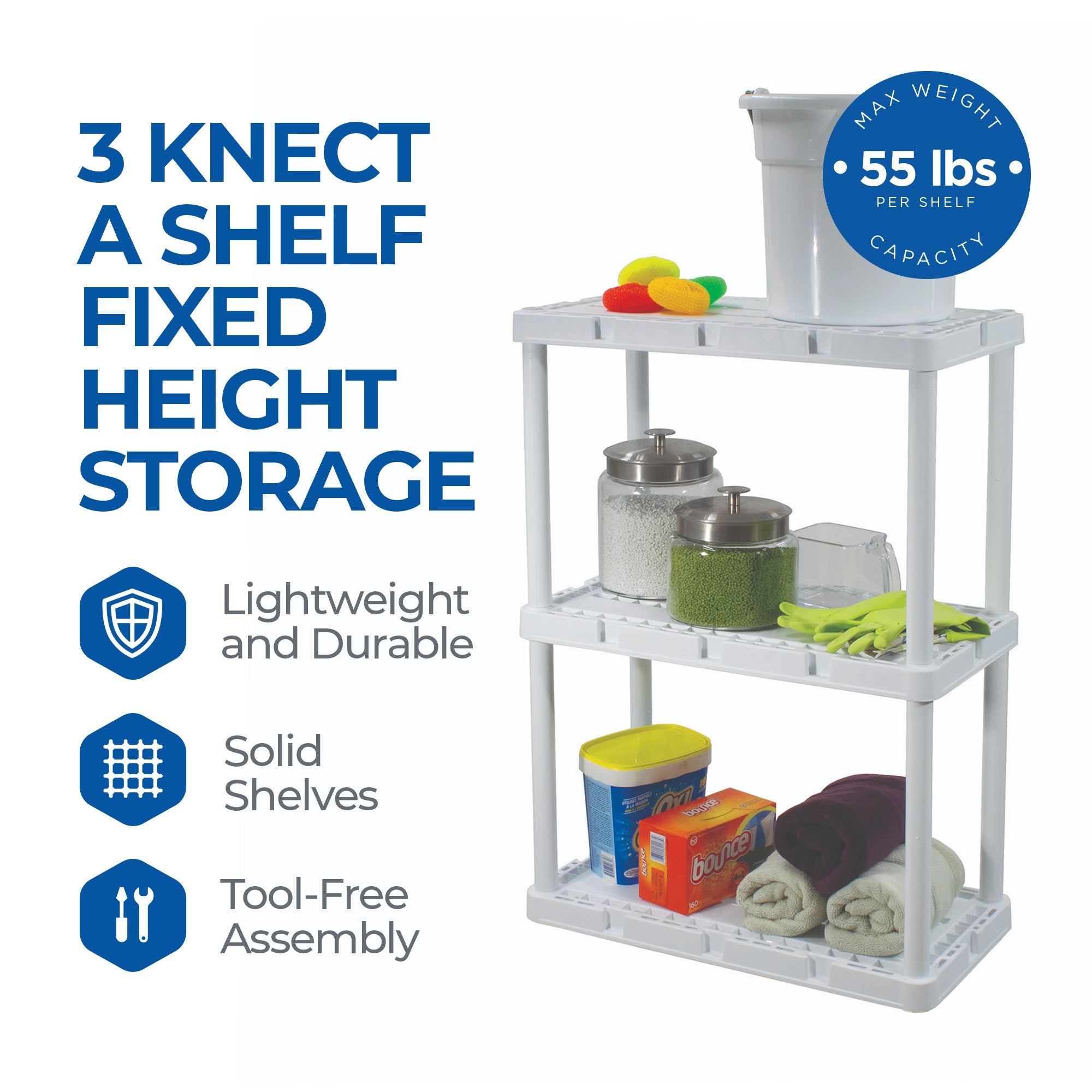 Gracious Living Knect A Shelf 3 Shelf Interlocking Storage Unit (Open Box)