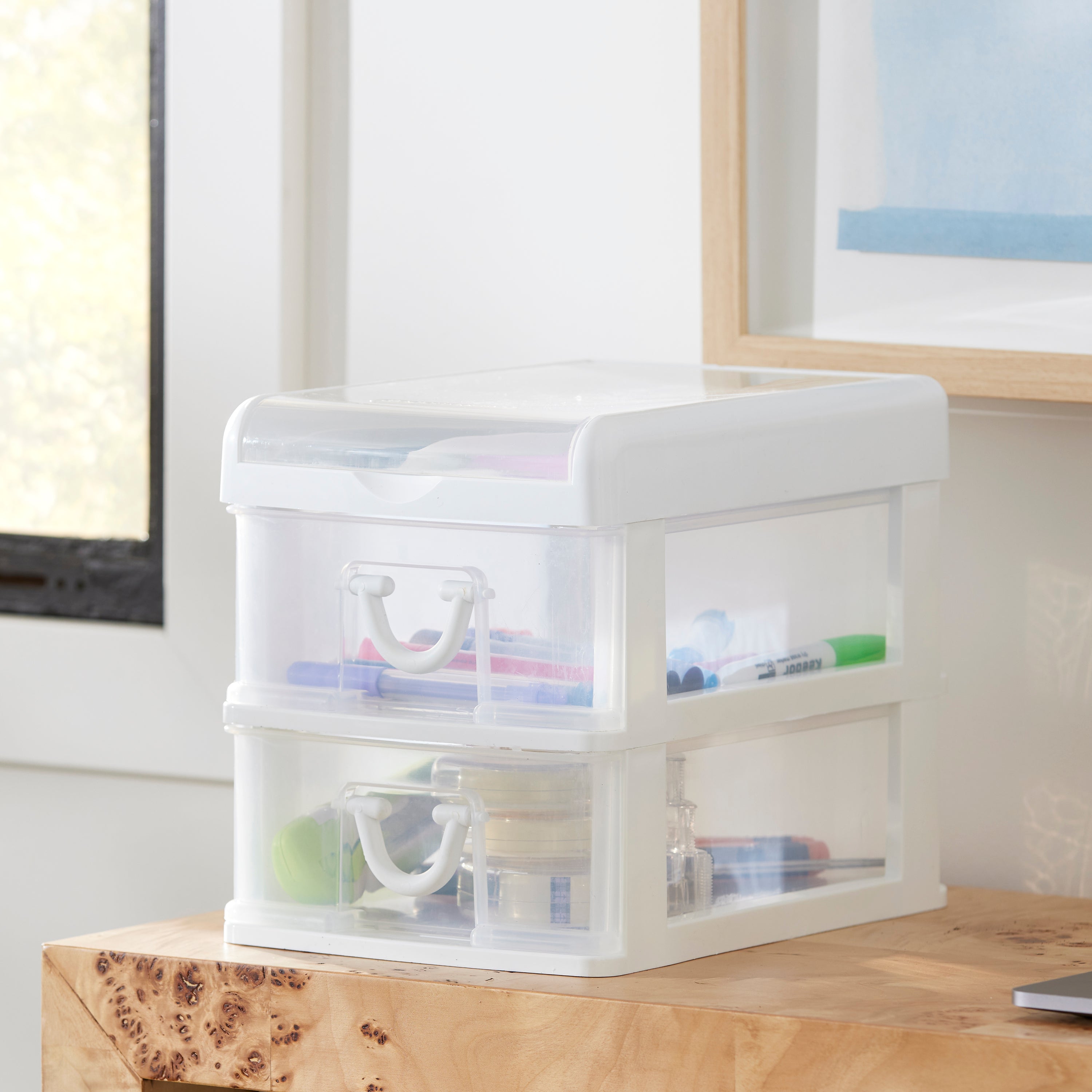 Gracious Living 2-Drawer Desktop and Countertop Organizer Drawer Set, White/Clear