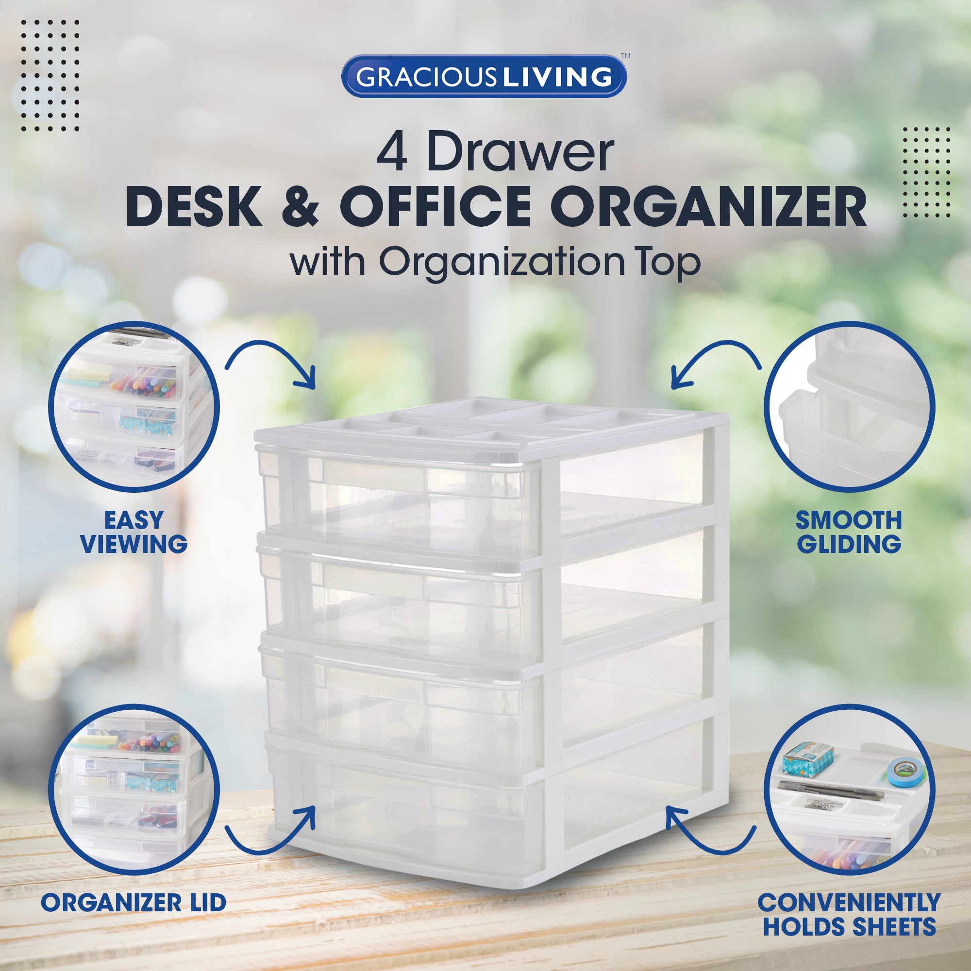 Gracious Living 4 Drawer Desktop Countertop Storage with Organizer Lid (2 Pack)