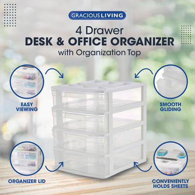 Gracious Living 4 Drawer Desktop Countertop Storage with Organizer Lid (4 Pack)