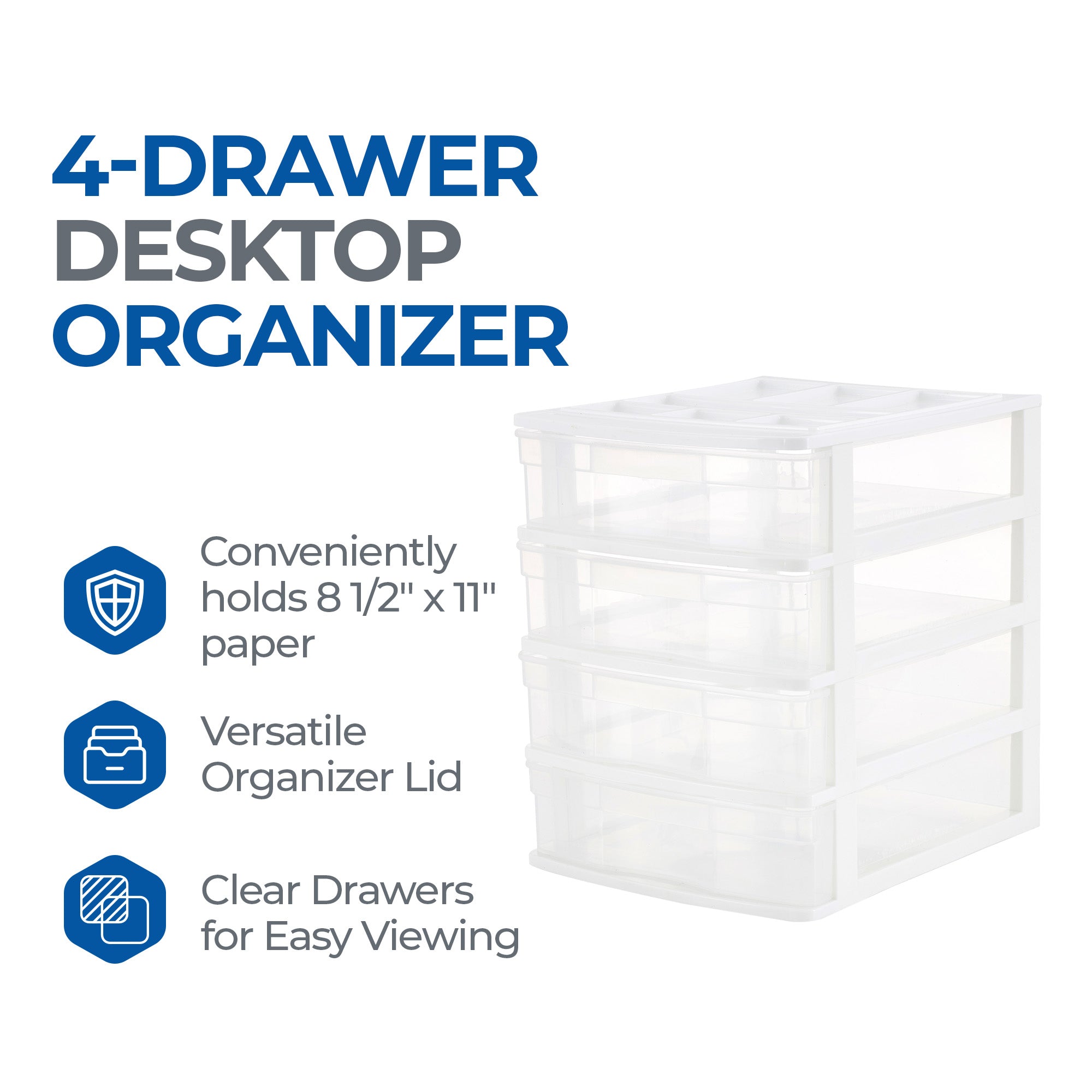 Gracious Living 4 Drawer Desktop Countertop Storage with Organizer Lid, White