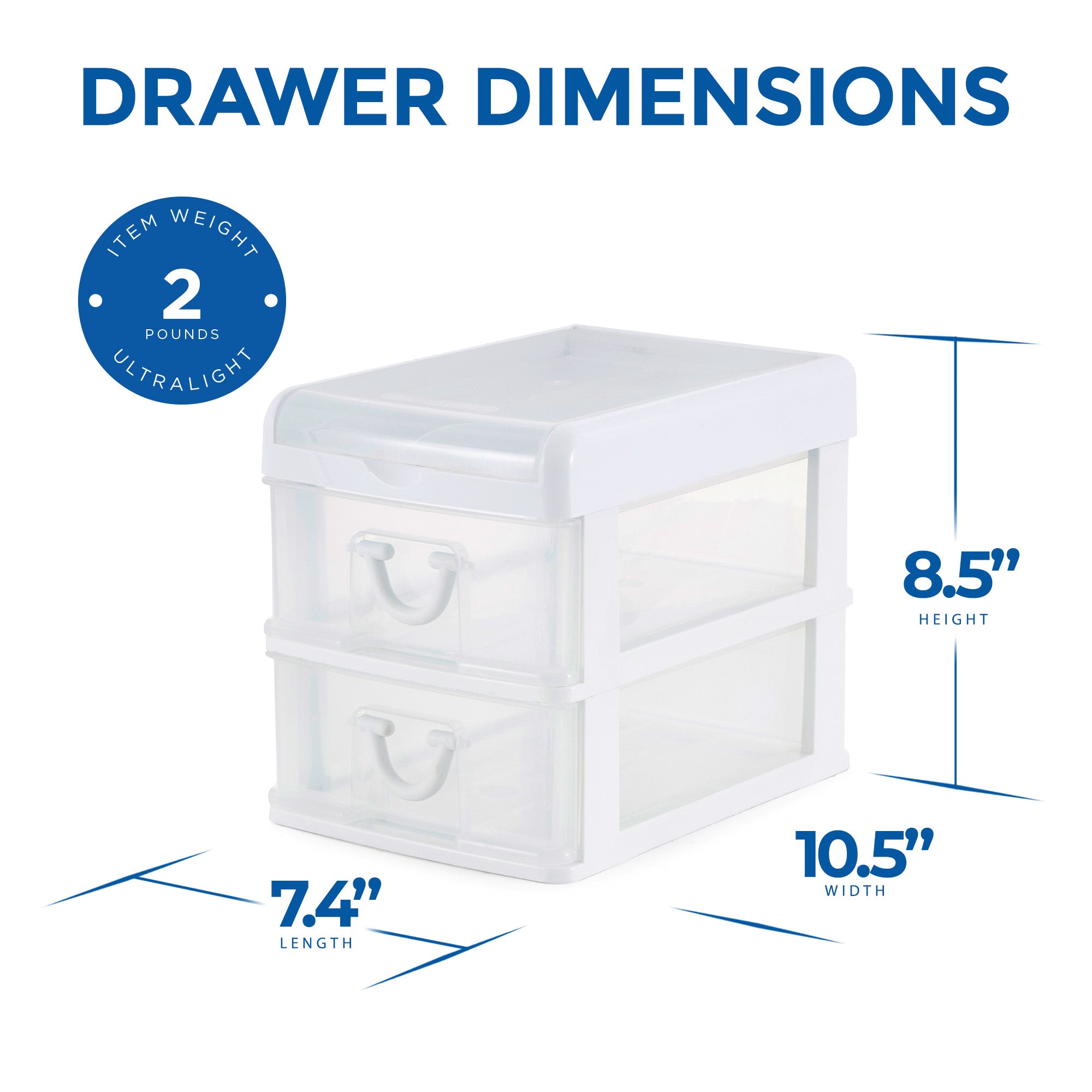 Gracious Living 2-Drawer Desktop and Countertop Organizer Drawer Set, White/Clear