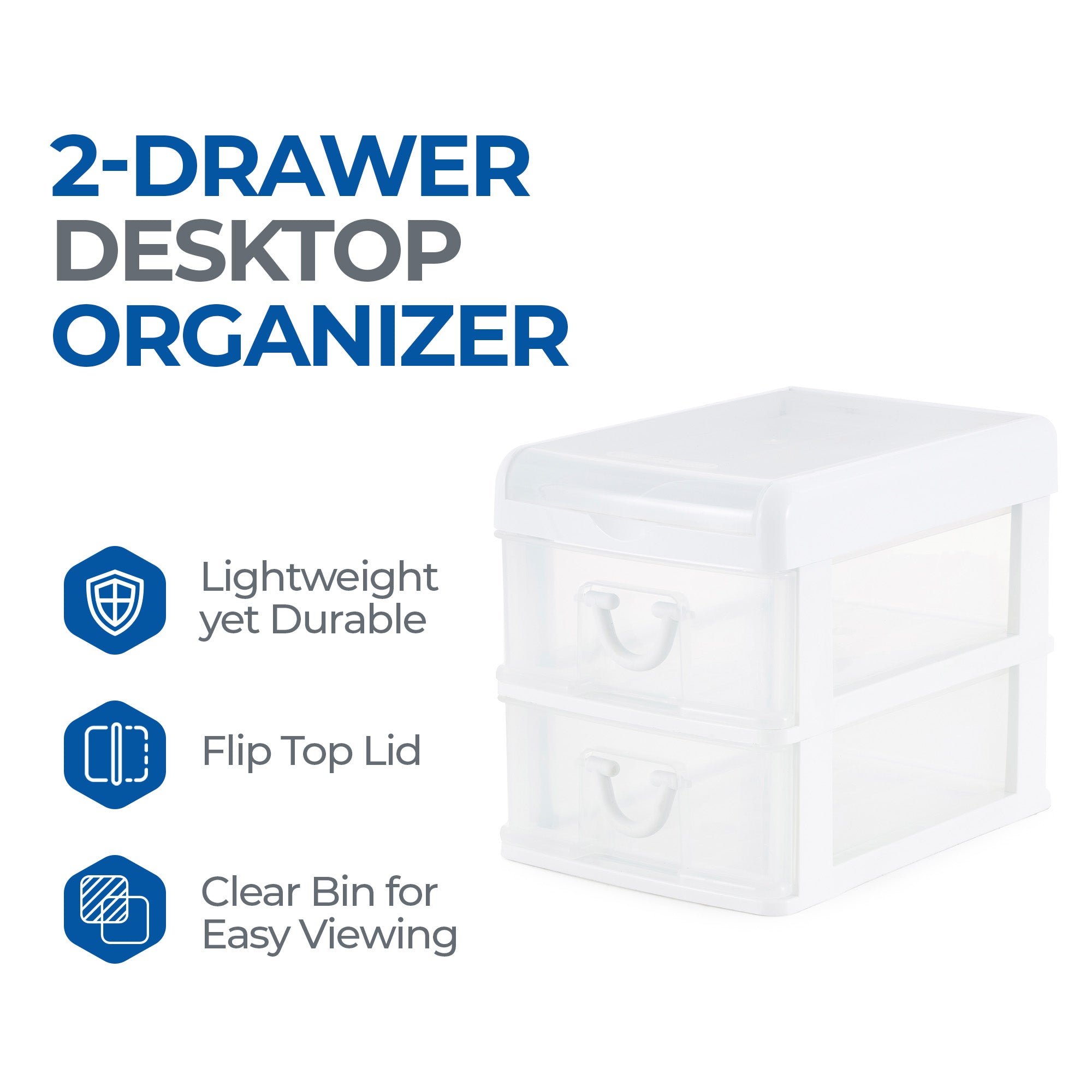 Gracious Living 2-Drawer Desktop and Countertop Organizer Drawer Set, White/Clear