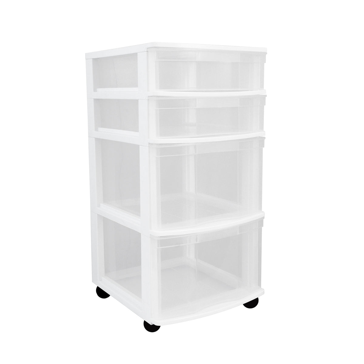 Gracious Living Clear 4 Drawer Storage Chest System w/Casters, White (4 Pack)