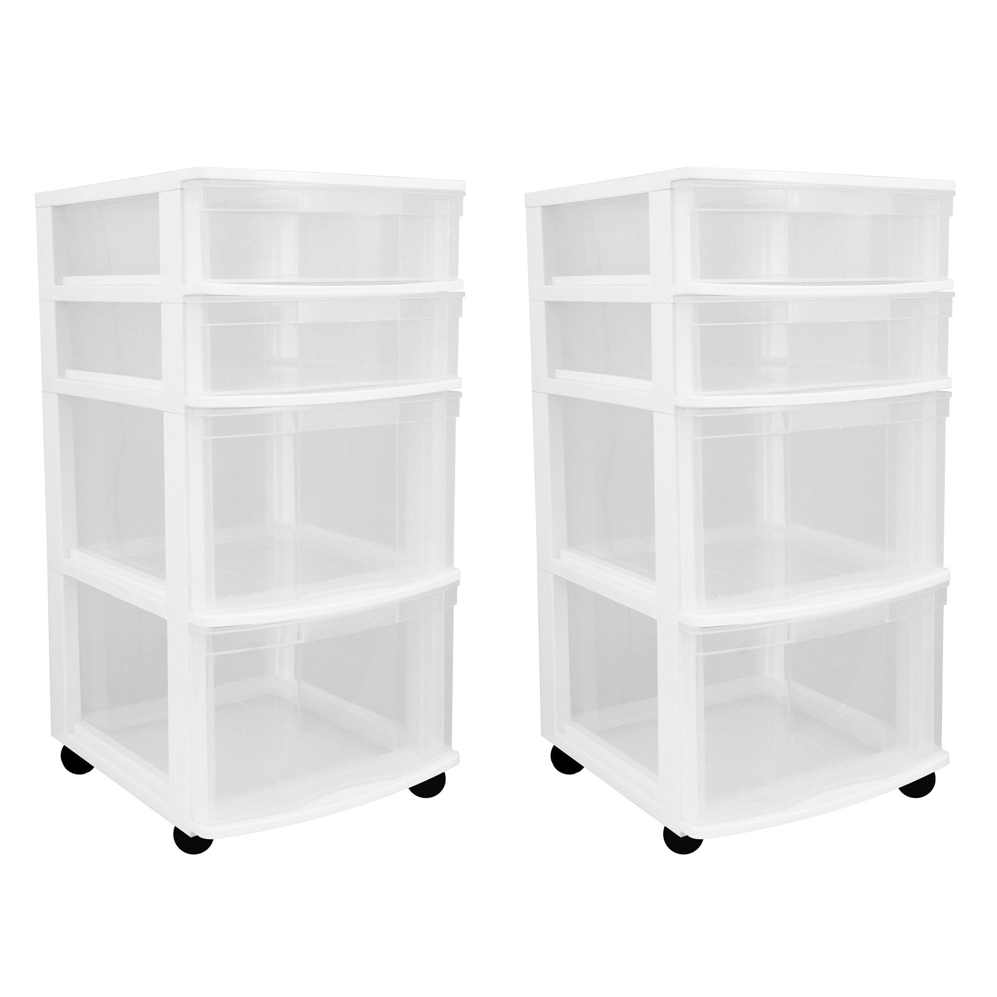 Gracious Living Clear 4 Drawer Storage Chest System w/Casters, White (2 Pack) - VMInnovations