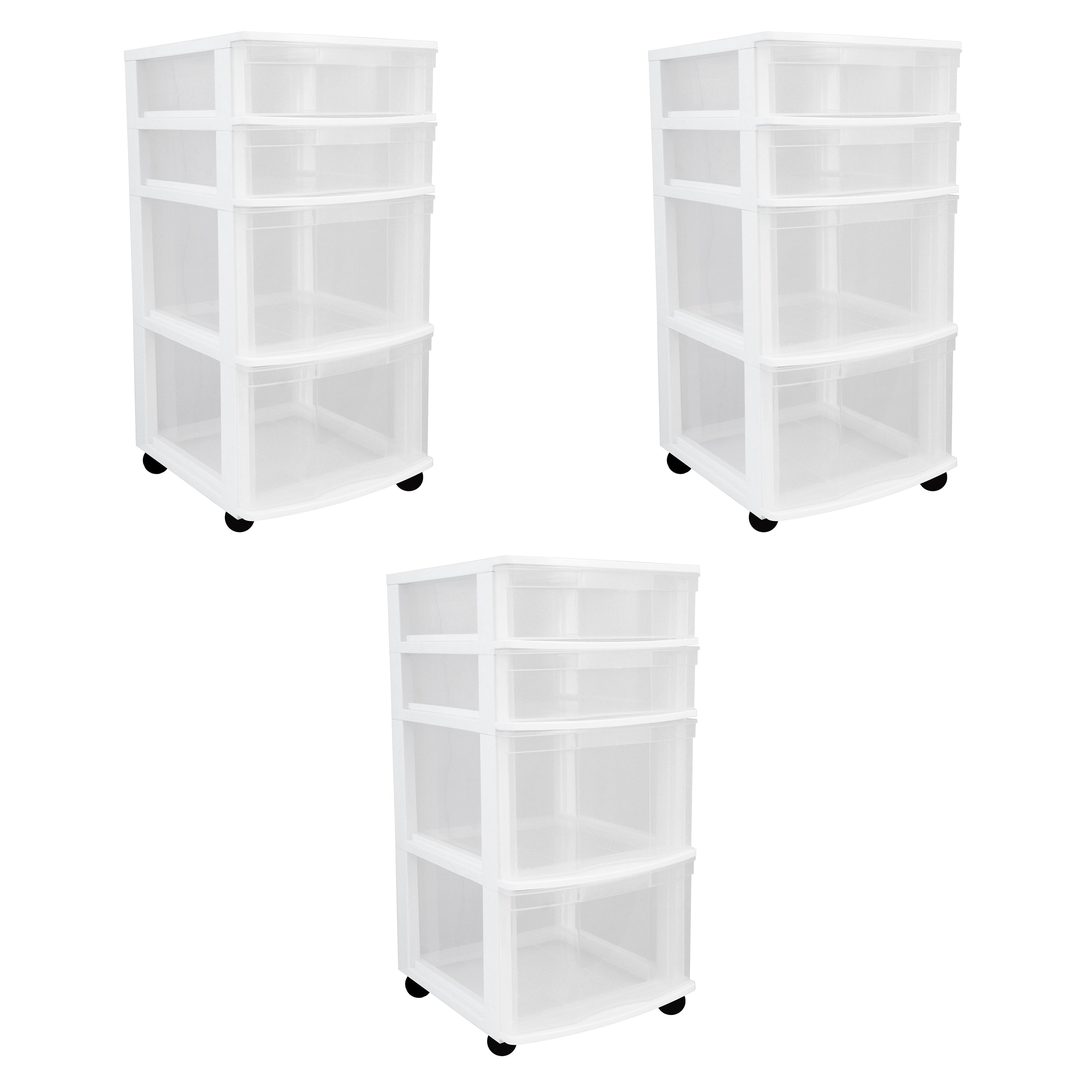 Gracious Living Clear 4 Drawer Storage Chest System w/Casters, White (3 Pack) - VMInnovations
