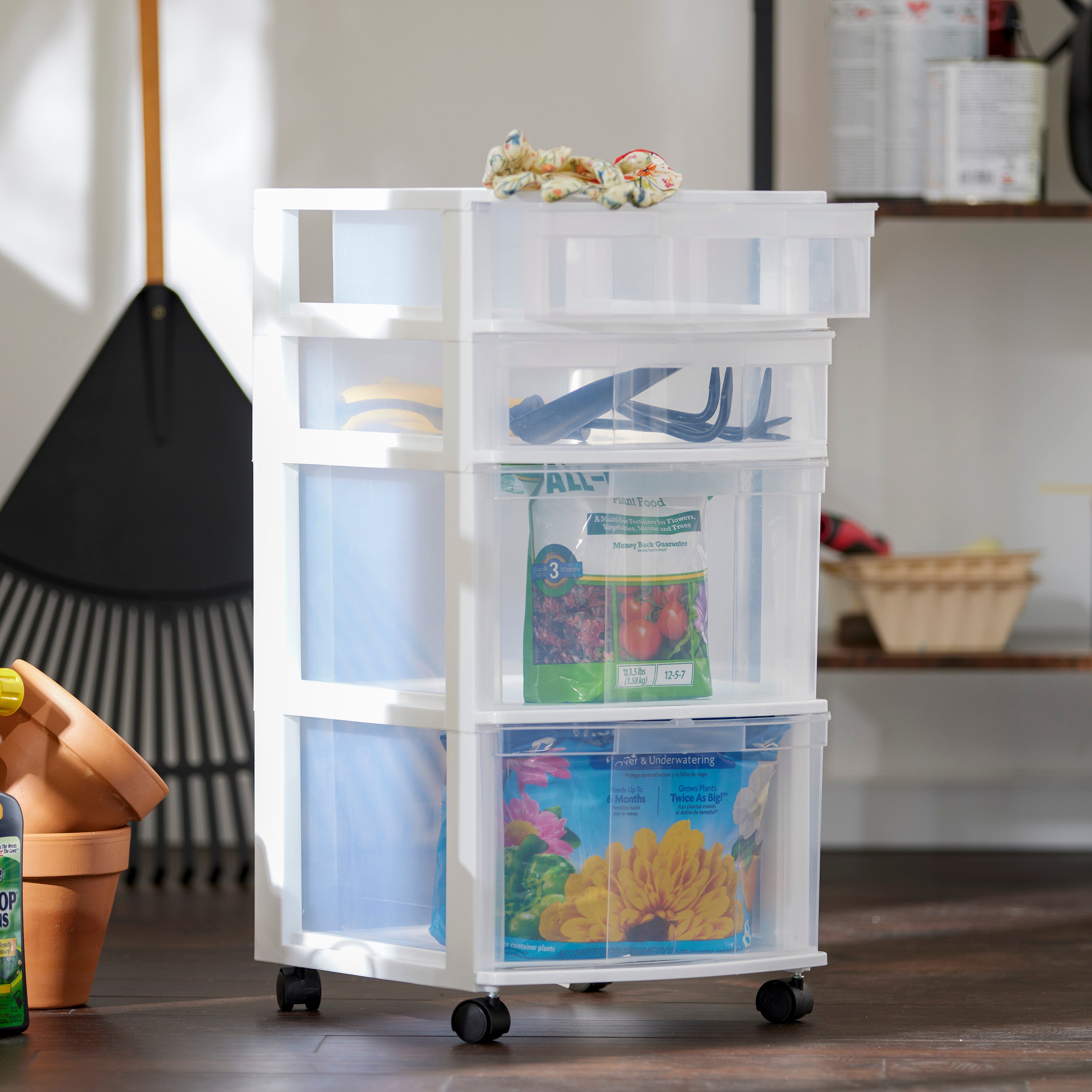 Gracious Living Resin Clear 4 Drawer Storage Chest System with Casters, White - VMInnovations
