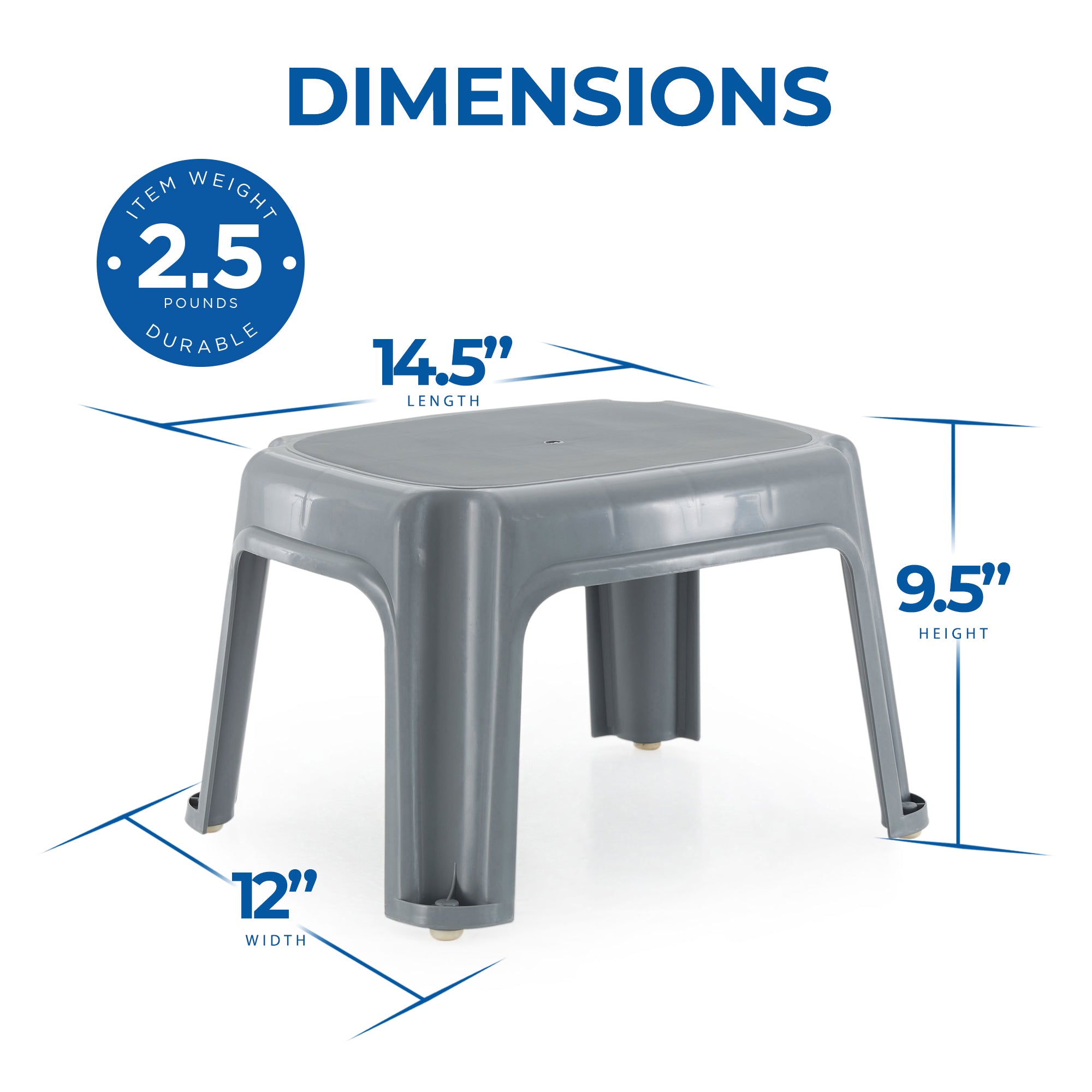 Gracious Living 9.5-Inch Plastic 1 Step Portable Home & Kitchen Stool, Gray - VMInnovations