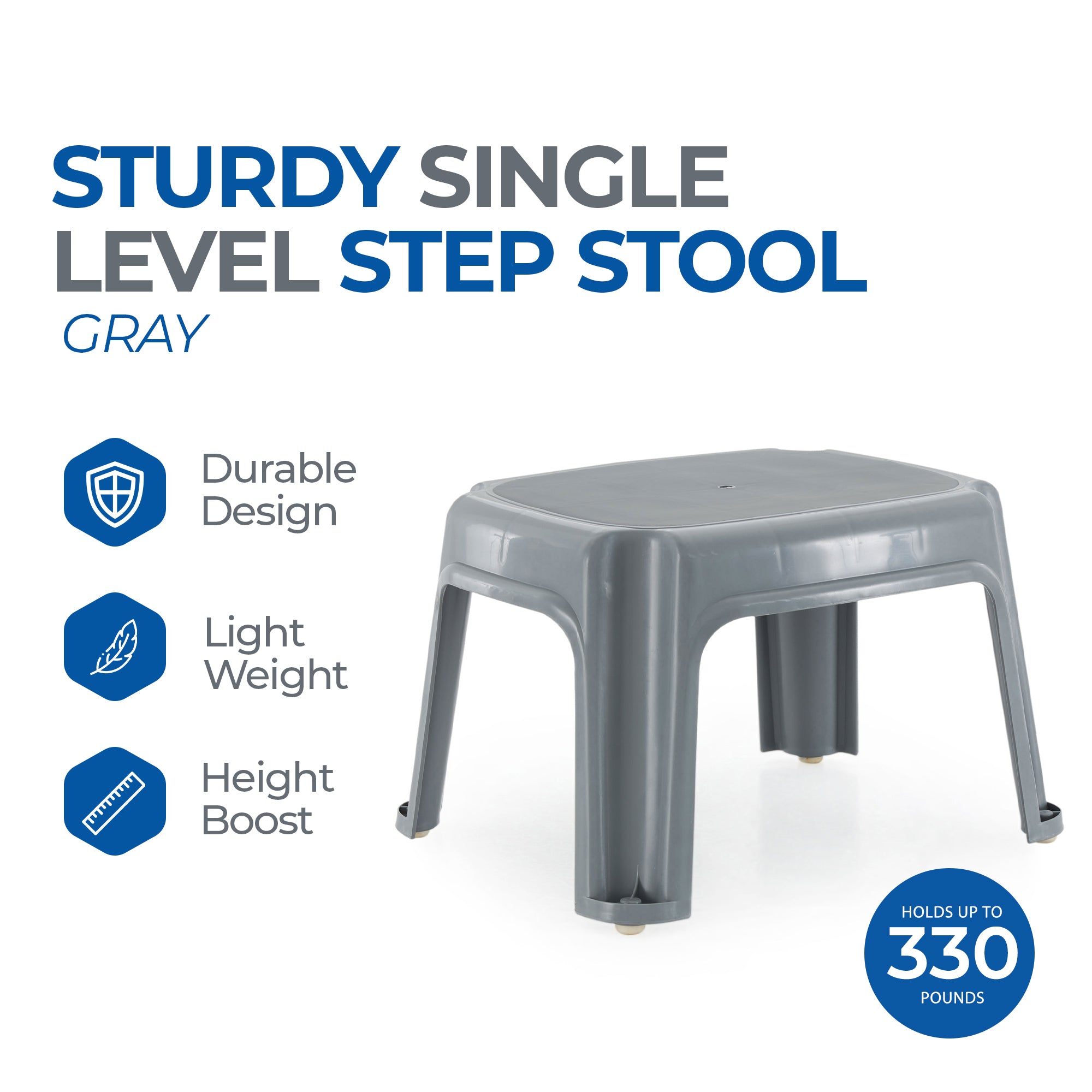 Gracious Living 9.5-Inch Single Level One Step Bathroom Stool, Gray (Open Box) - VMInnovations