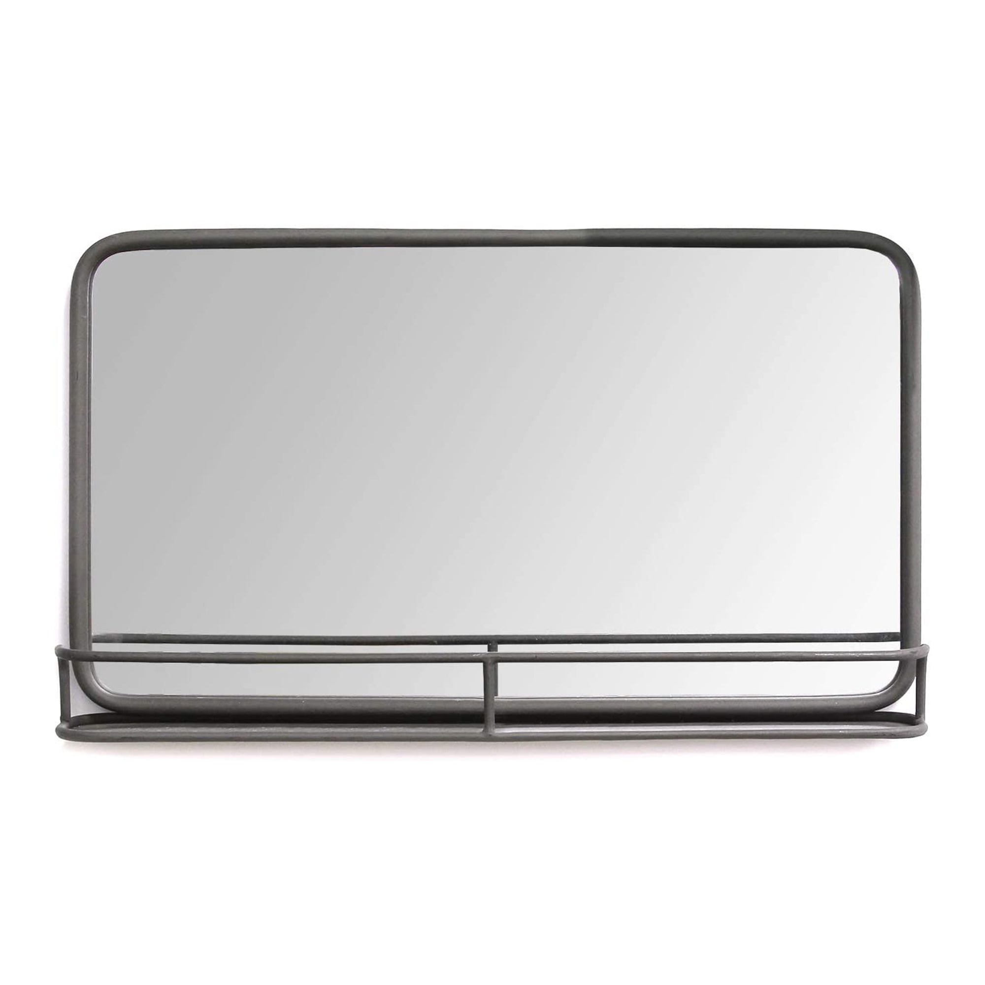 Stratton Home Decor Mason Industrial Metal Mirror with Display Shelf, Gunmetal