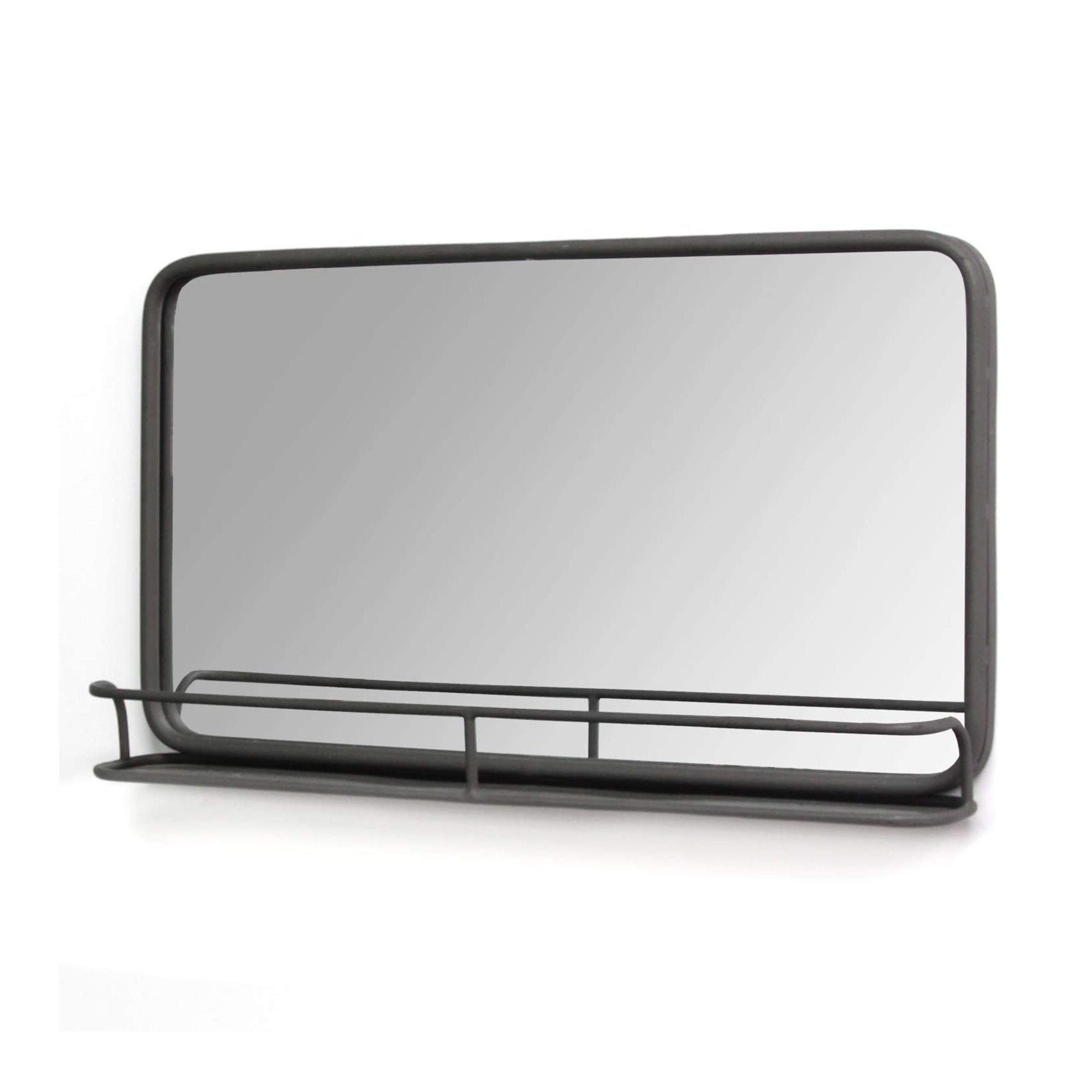 Stratton Home Decor Mason Industrial Metal Mirror with Display Shelf, Gunmetal