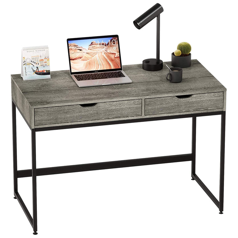Bestier Office Writing Computer Workstation Home Office Desk w/ 2 Drawers, Gray