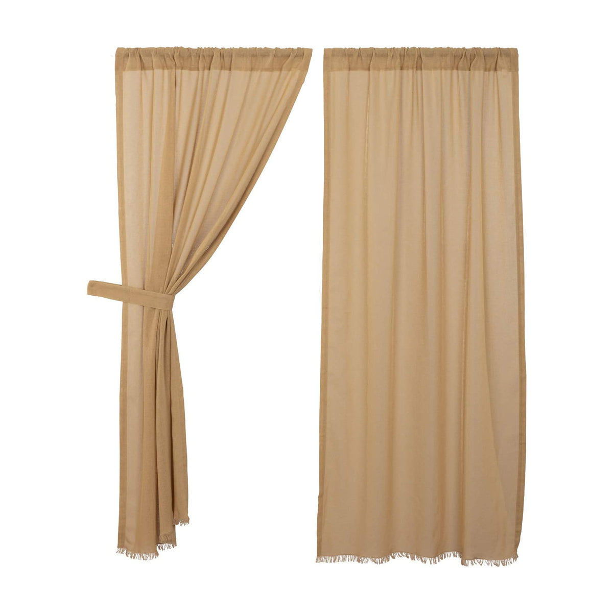 VHC Brands Tobacco Cloth Sheer Cotton Farmhouse Curtains Panel Set, Khaki Tan