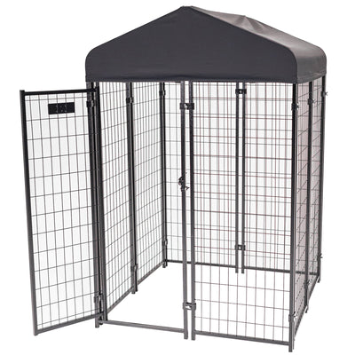 Lucky Dog STAY Series 4 x 4 x 6 Foot Roofed Steel Frame Studio Dog Kennel, Grey