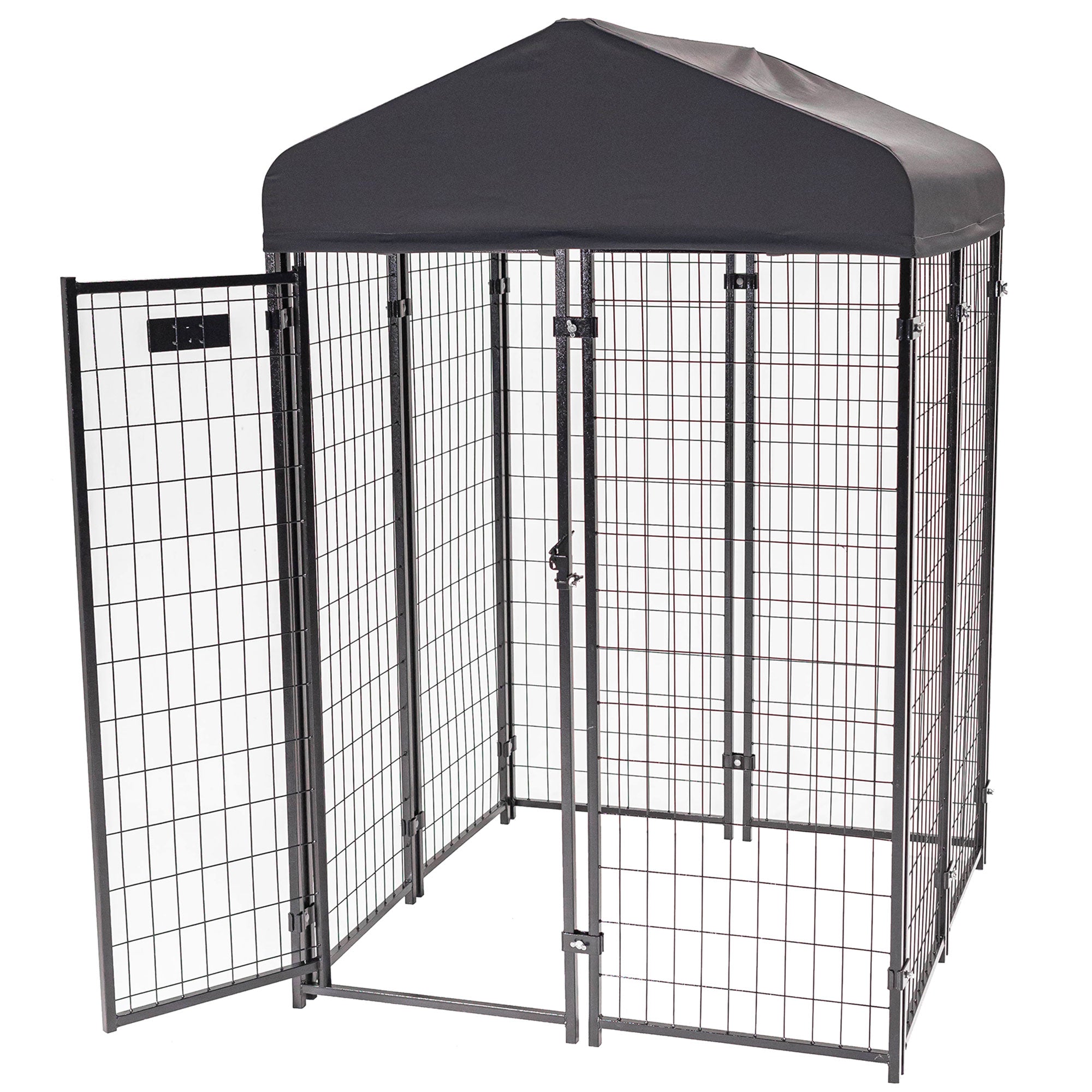 Lucky Dog STAY Series 4x4x6ft Roofed Steel Studio Dog Kennel, Grey (For Parts) - VMInnovations