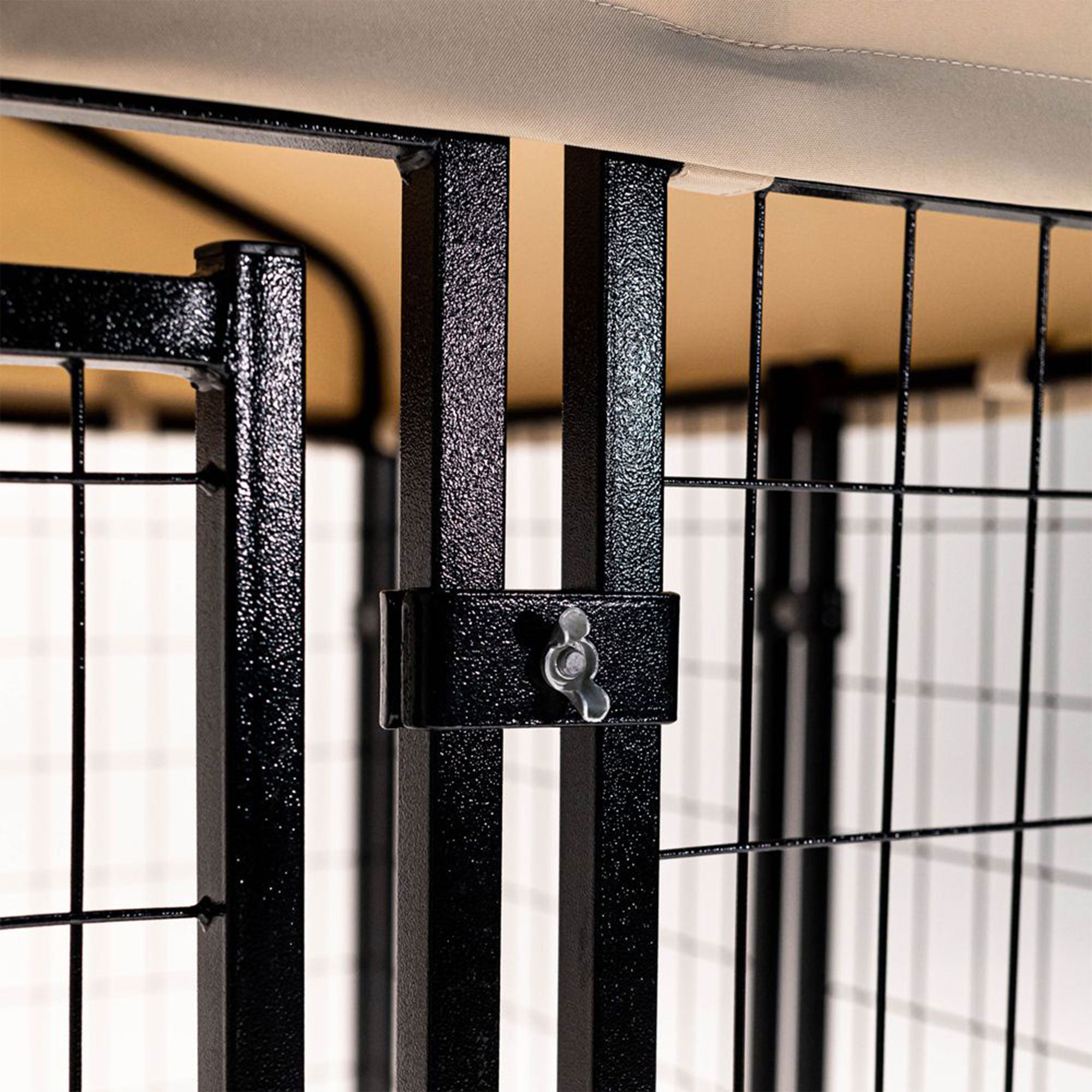 Lucky Dog STAY Series 4 x 4 x 6 Foot Roofed Steel Frame Studio Dog Kennel, Khaki - VMInnovations