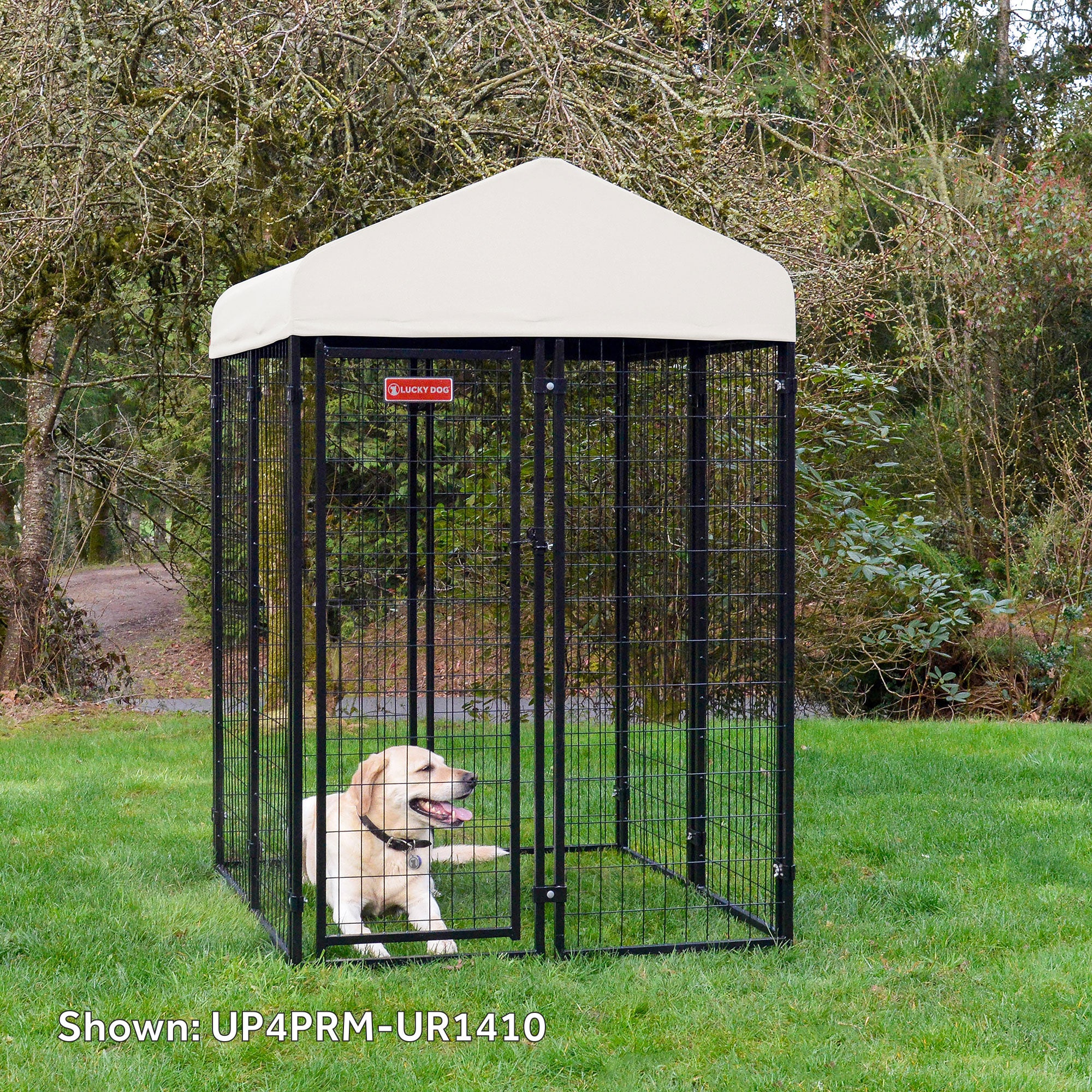 Lucky Dog STAY Series 4 x 4 x 6 Foot Roofed Steel Frame Studio Dog Kennel, Khaki - VMInnovations