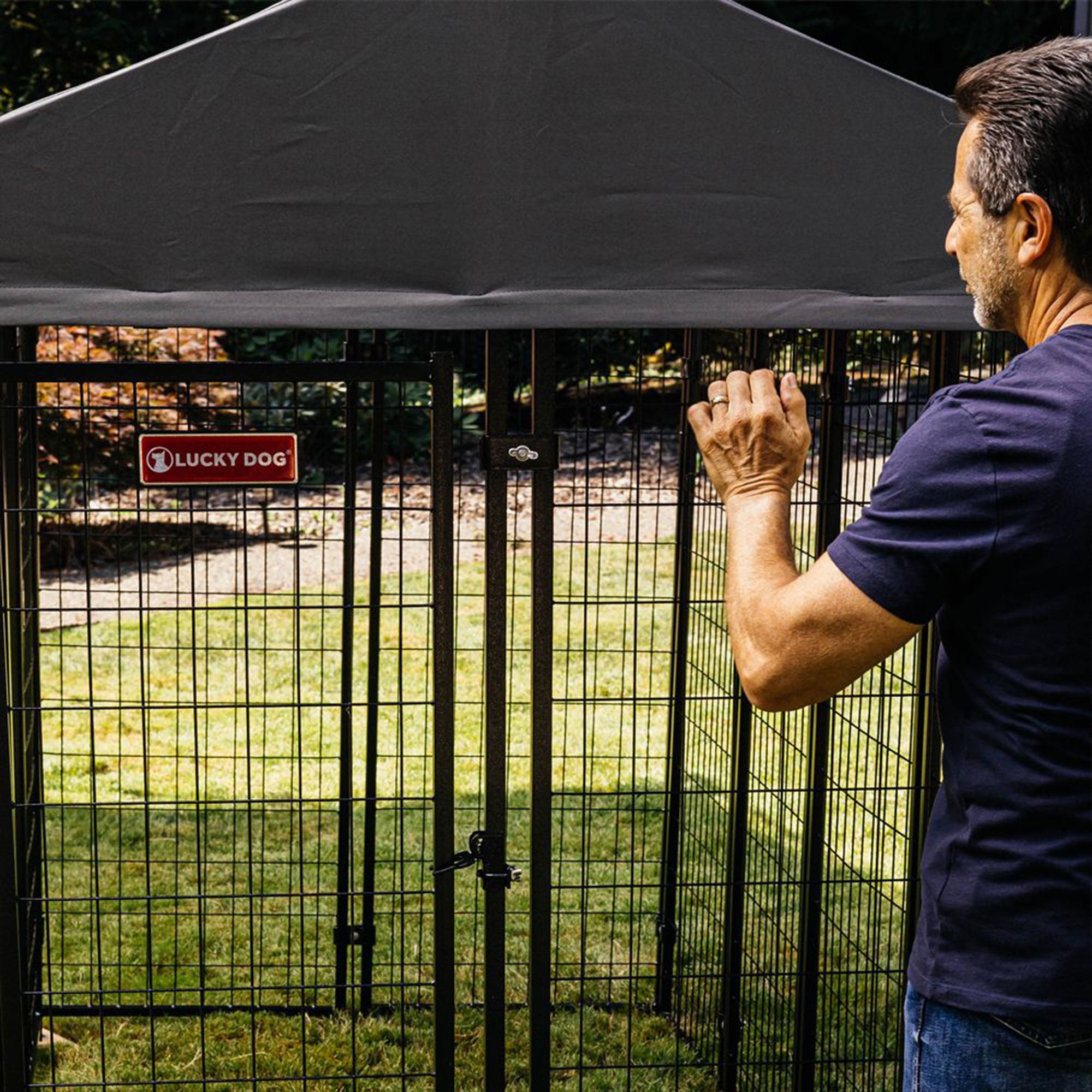 Lucky Dog STAY Series 4 x 8 x 6 Foot Roofed Steel Frame Villa Dog Kennel, Grey - VMInnovations