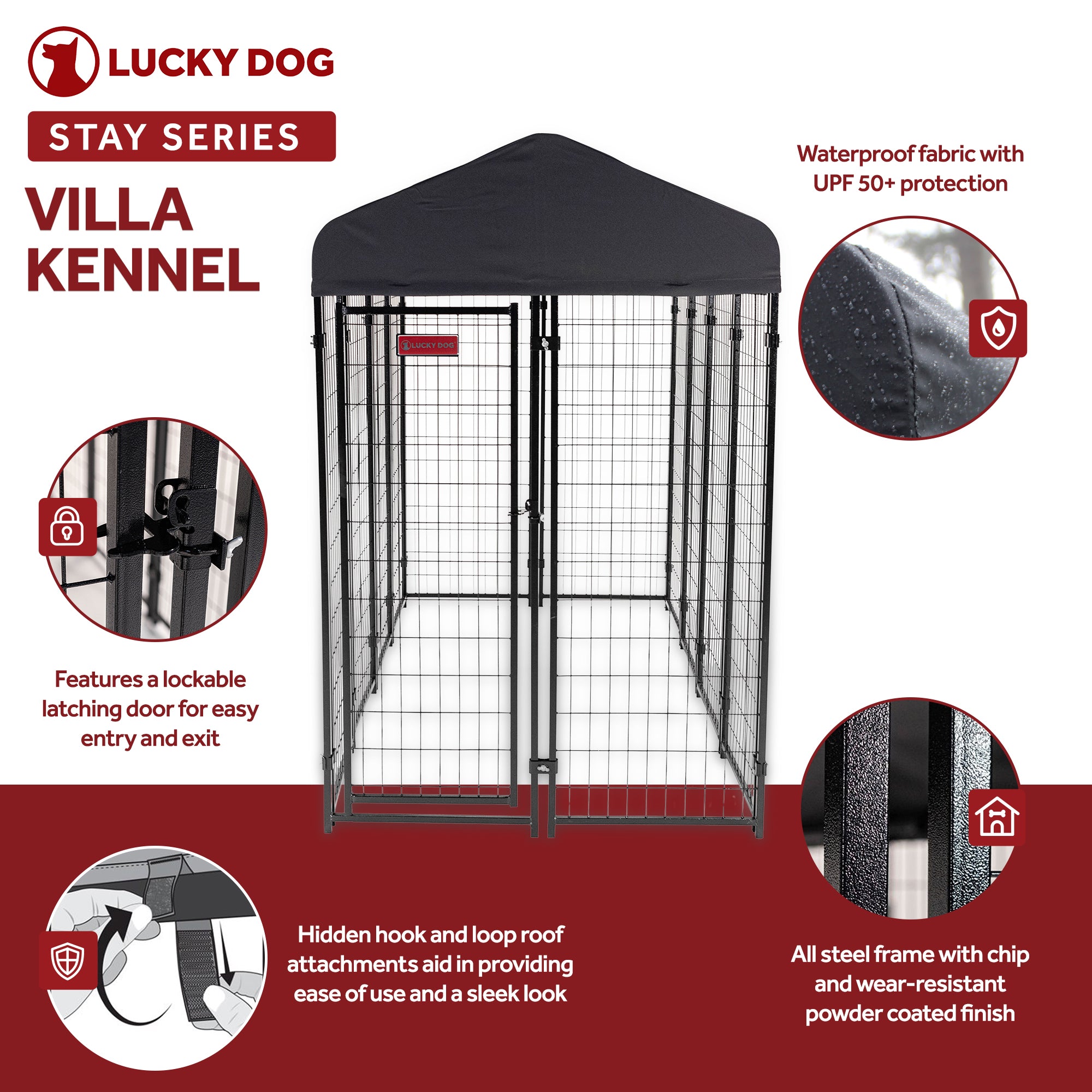 Lucky Dog STAY Series 4 x 8 x 6 Foot Roofed Steel Frame Villa Dog Kennel, Grey - VMInnovations