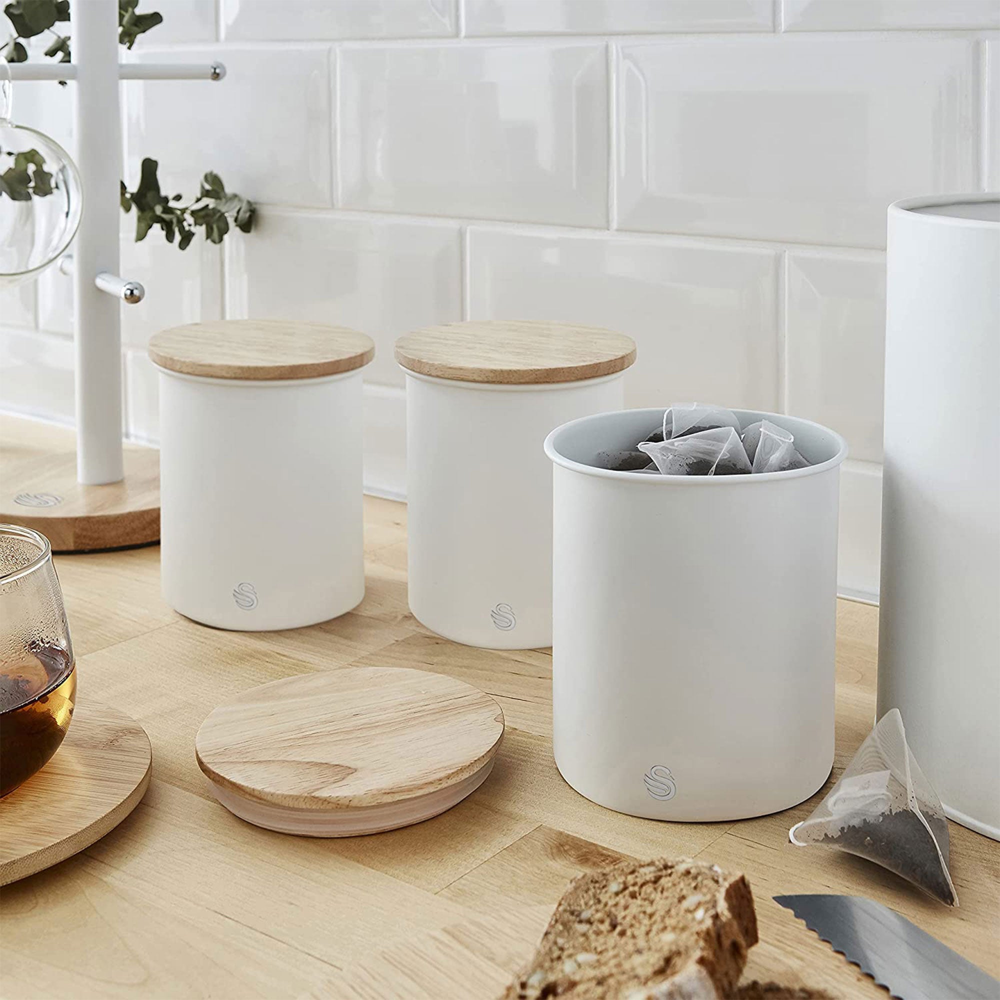 Salton Swan Kitchen Steel Storage Containers for Dry Goods, 3 Pk White(Open Box) - VMInnovations