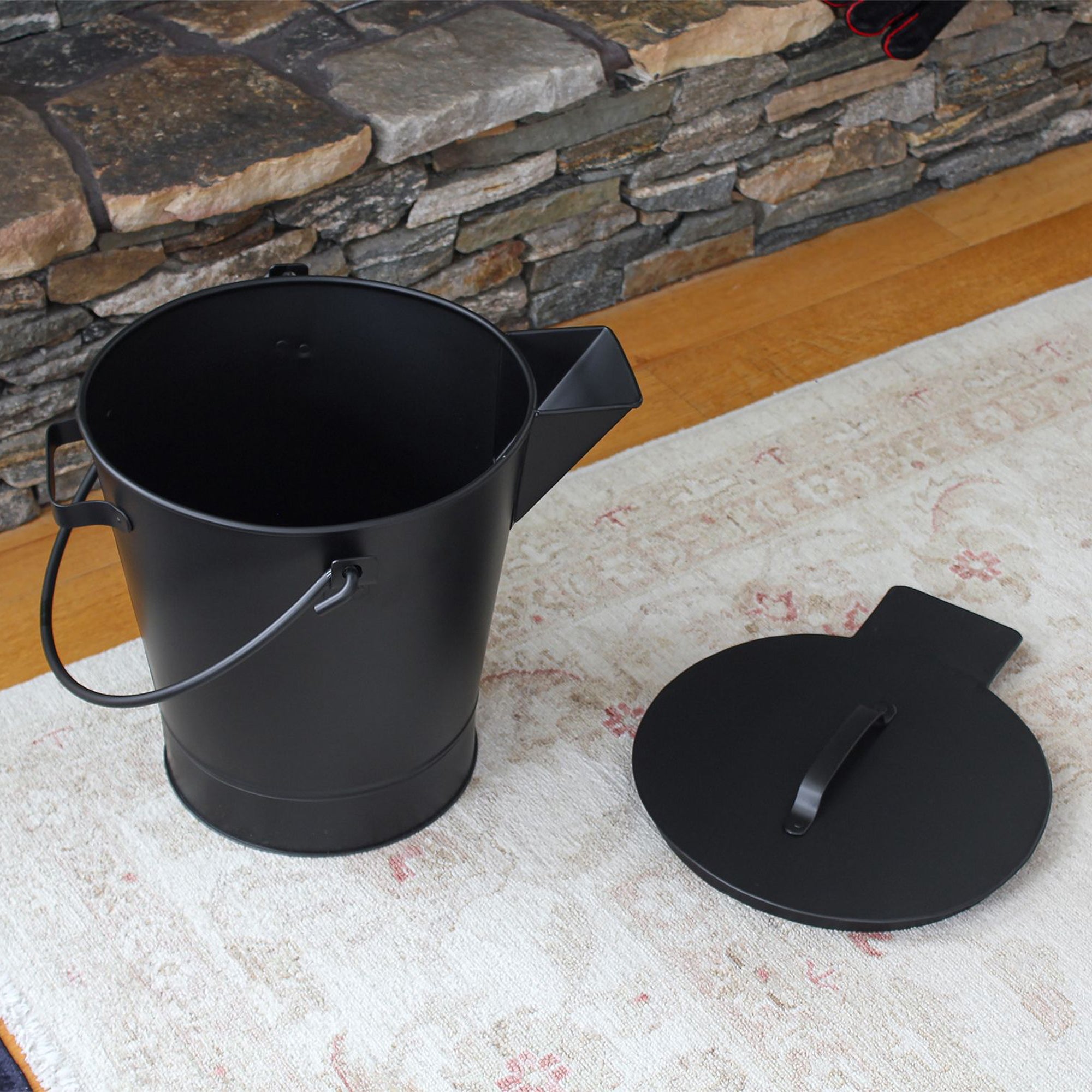 Minuteman International Powder Coated Steel Ash Bucket Pail w/ Handle, All Black