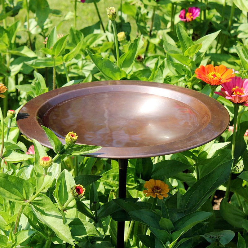 Achla Designs 12 Inch Antiqued Satin Copper Birdbath with 36 Inch Ground Stake