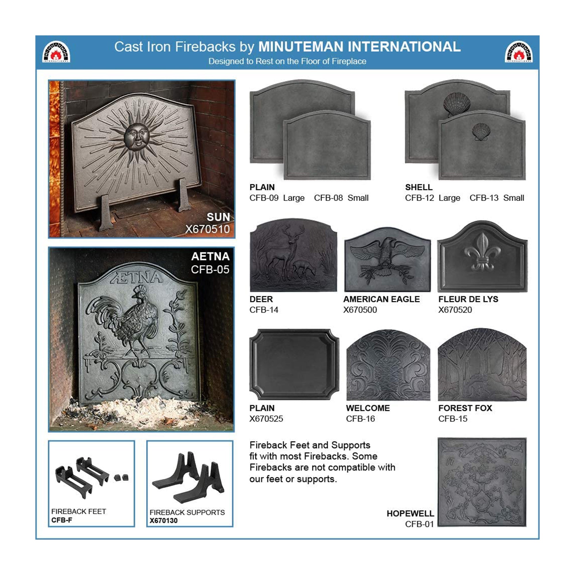 Minuteman International CFB-09 Cast Iron Plain Fireplace Fireback, Large, Black