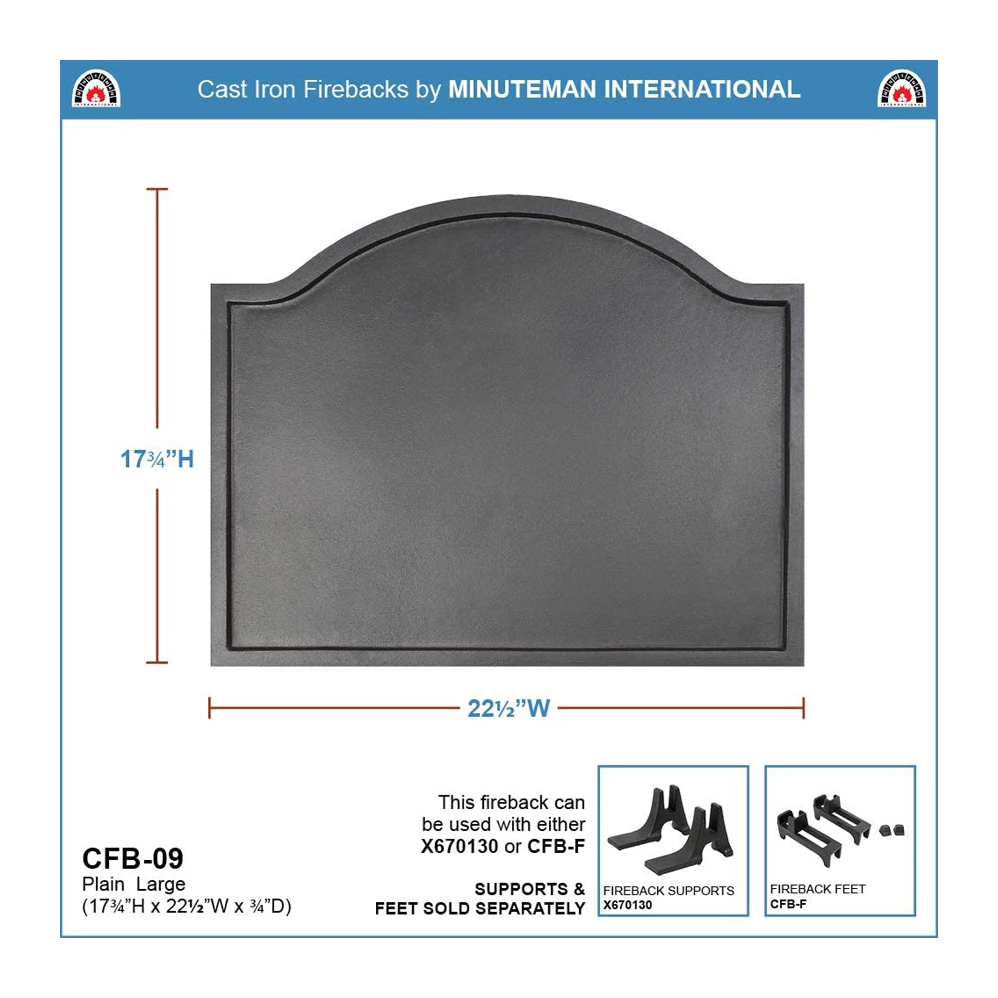 Minuteman International CFB-09 Cast Iron Plain Fireplace Fireback, Large, Black - VMInnovations