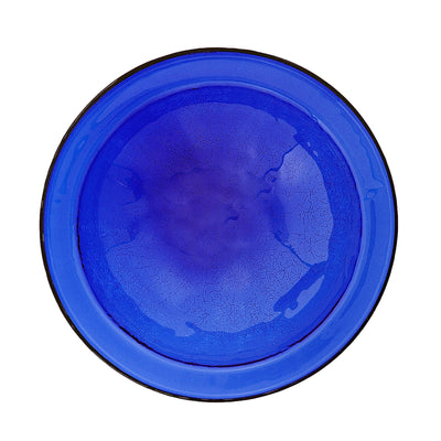 Achla Designs 12 Inch Hand Blown Crackle Glass Birdbath with Stake, Cobalt Blue