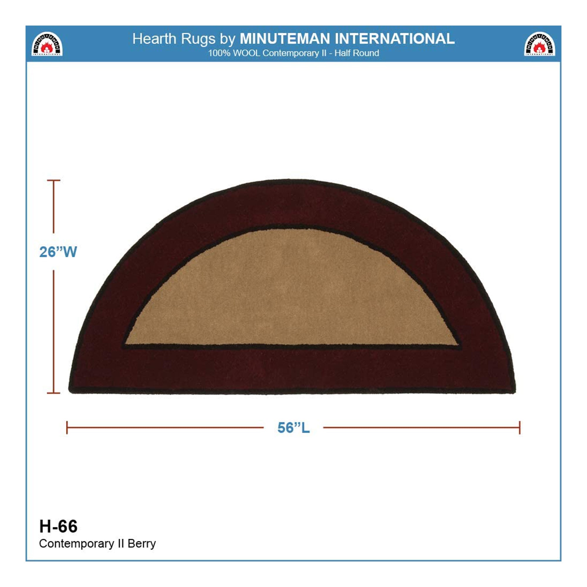 Minuteman International H-66 Half Round Contemporary Wool Fireplace Hearth Rug