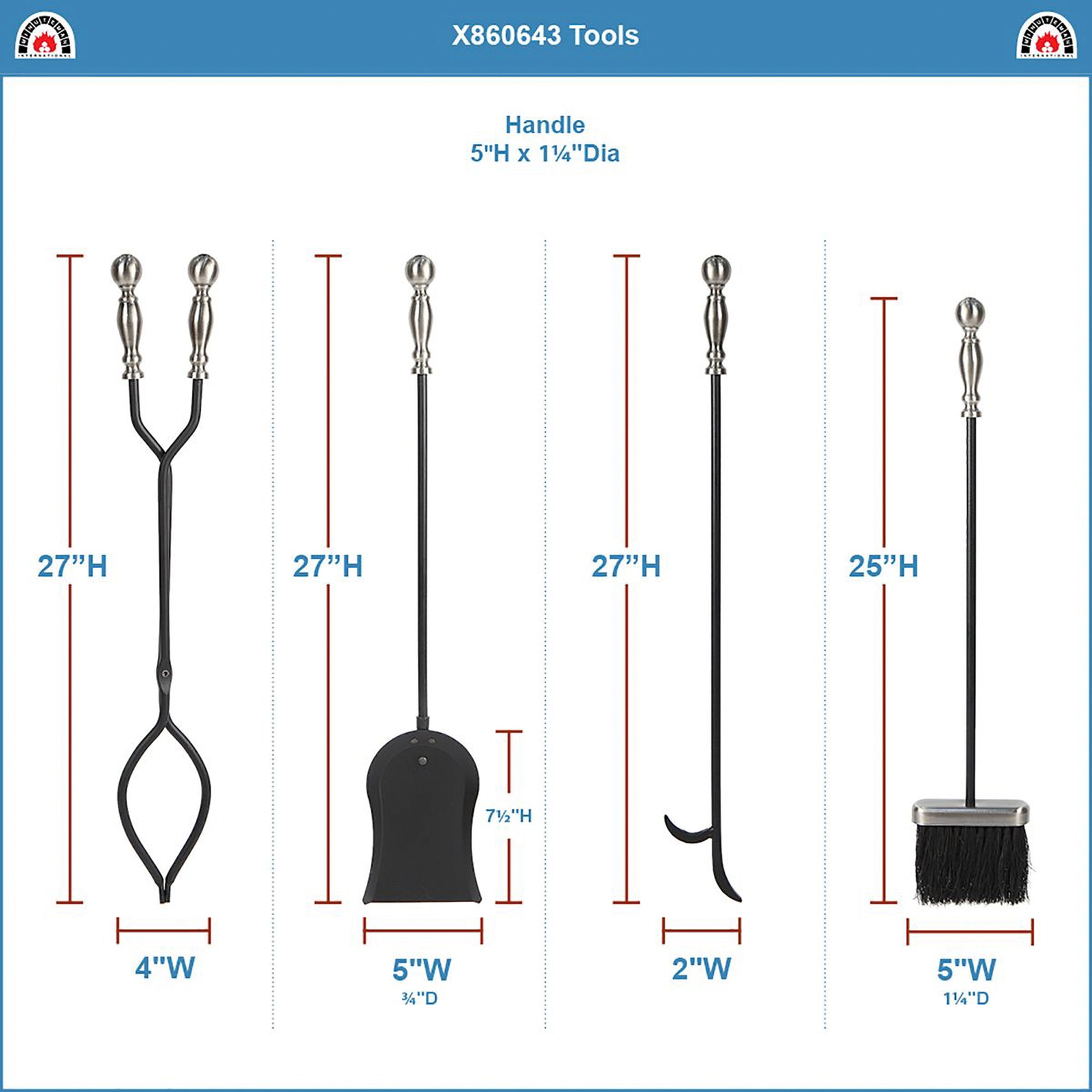 Minuteman Boston 5pc Fireplace Toolset, Polished Chrome & Black (Open Box) - VMInnovations