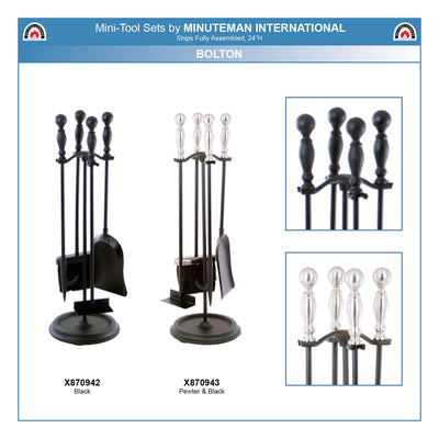 Minuteman International X870942 Bolton 5 Piece Fireplace Stove Tool Set, Black