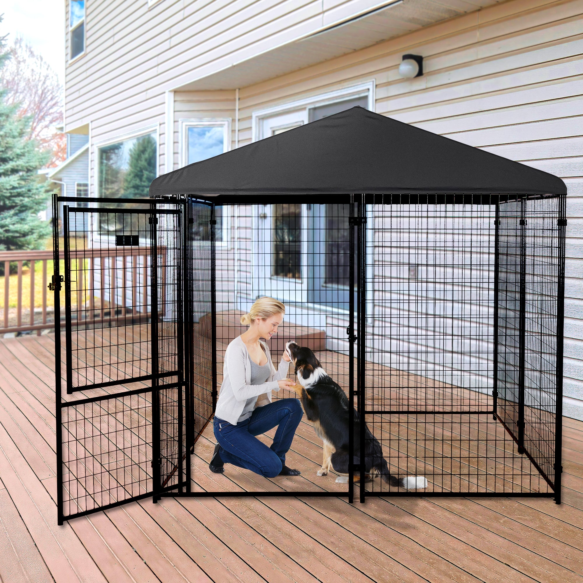 Lucky Dog STAY Series 8 x 8 x 6 Foot Roofed Steel Frame Executive Dog Kennel - VMInnovations