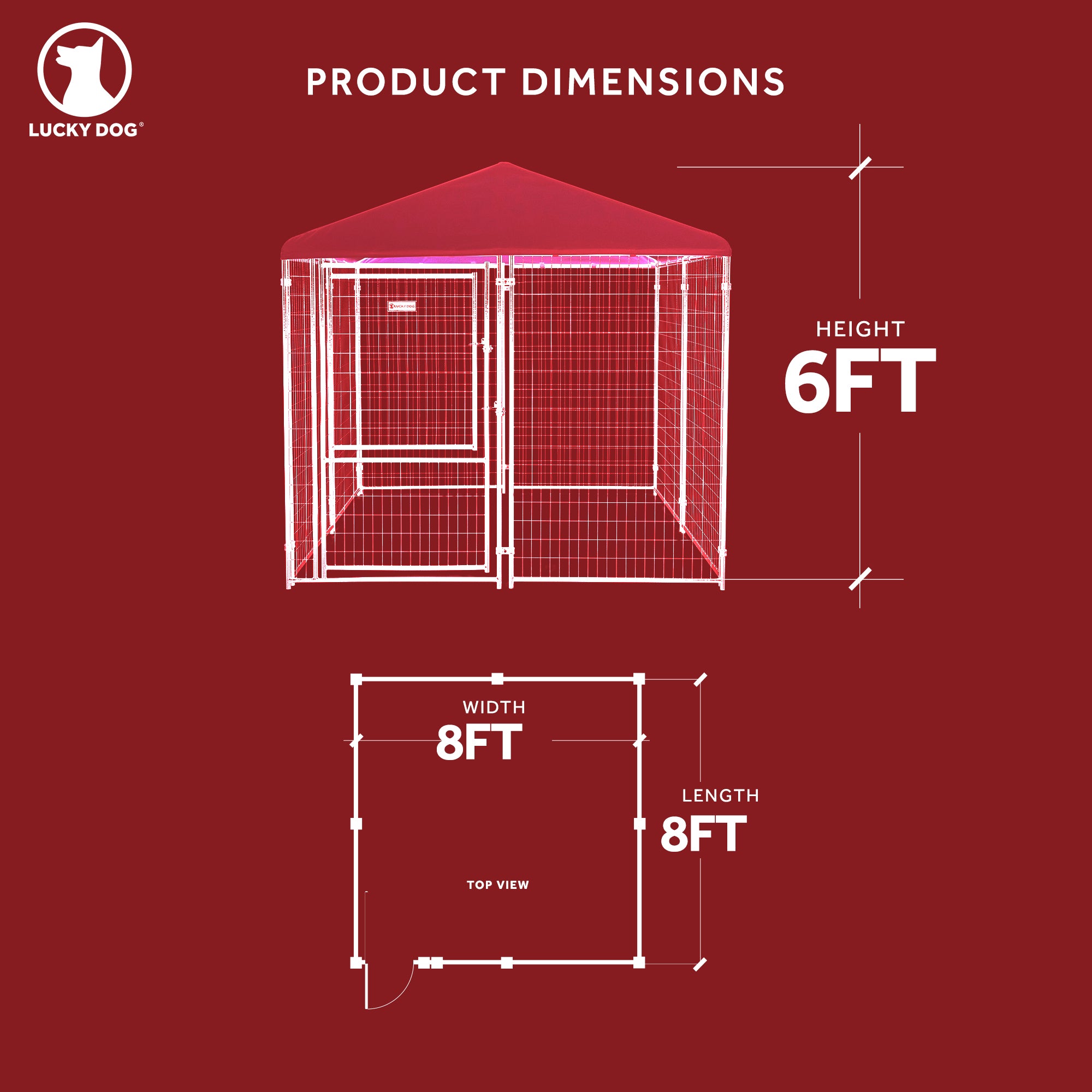 Lucky Dog STAY Series 8 x 8 x 6 Foot Roofed Steel Frame Executive Dog Kennel - VMInnovations