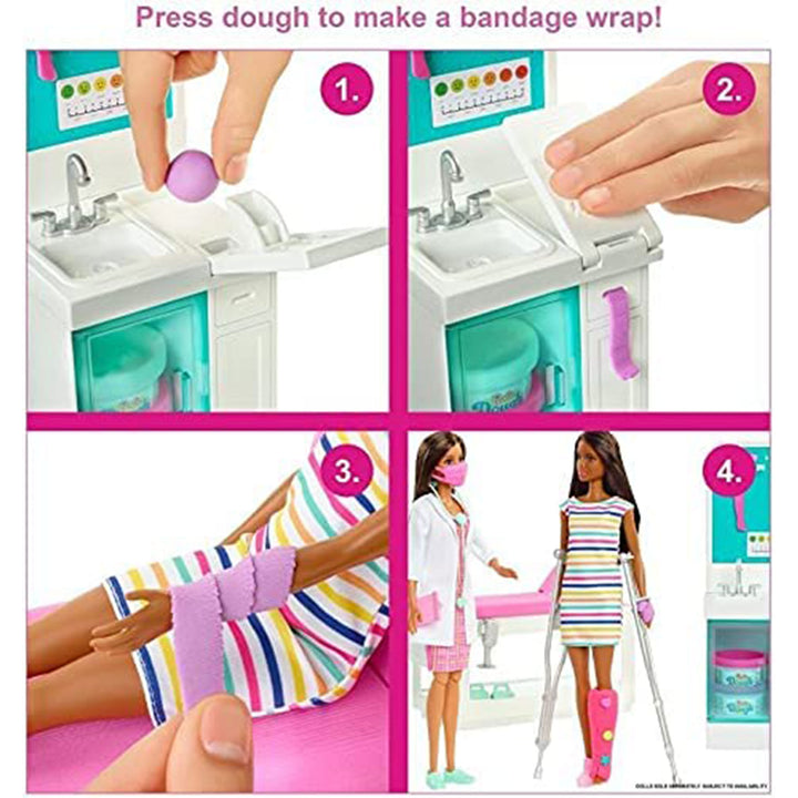 Barbie Fast Cast Clinic Playset with Brunette Barbie Doctor Doll, 4 Play Areas - VMInnovations
