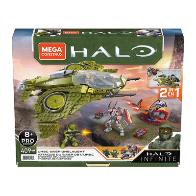 Mega Construx Halo Infinite UNSC Wasp Onslaught 2 in 1 Building Set, 406 Pieces