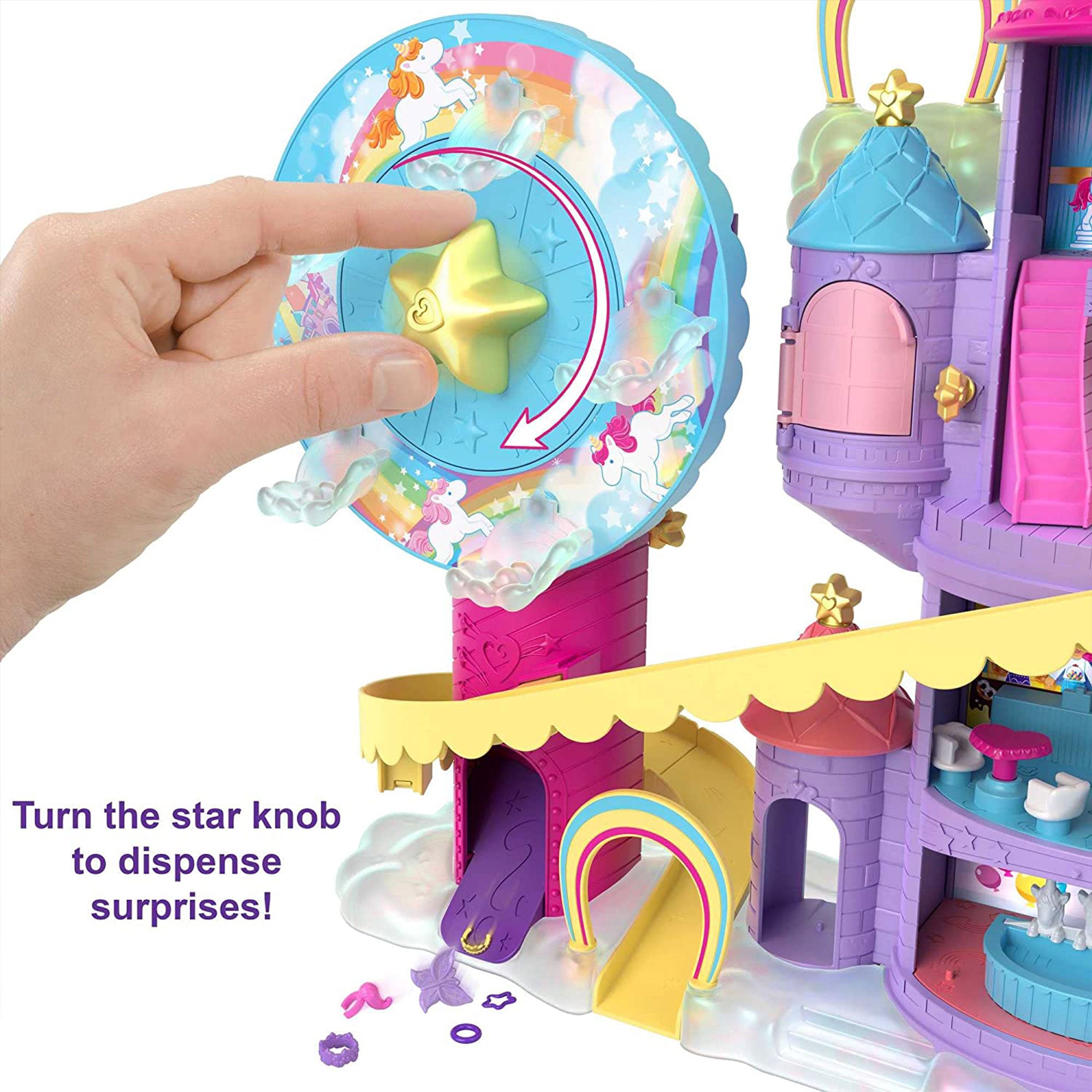 Mattel Polly Pocket Rainbow Funland Theme Park Playset w/ 3 Rides, Polly & Shani - VMInnovations