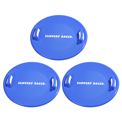 Slippery Racer Downhill Pro Adults and Kids Saucer Disc Snow Sled, Blue (3 Pack)