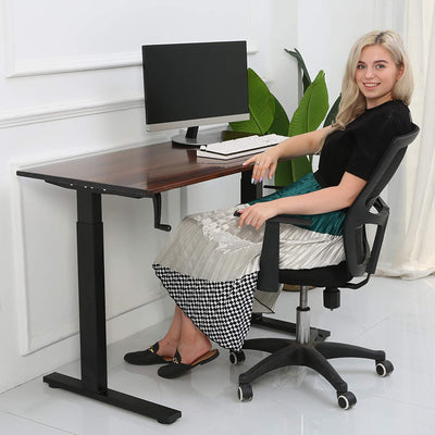 SDADI Adjustable Height Steel Frame Standing Desk, Crank Adjust, Black/Teak