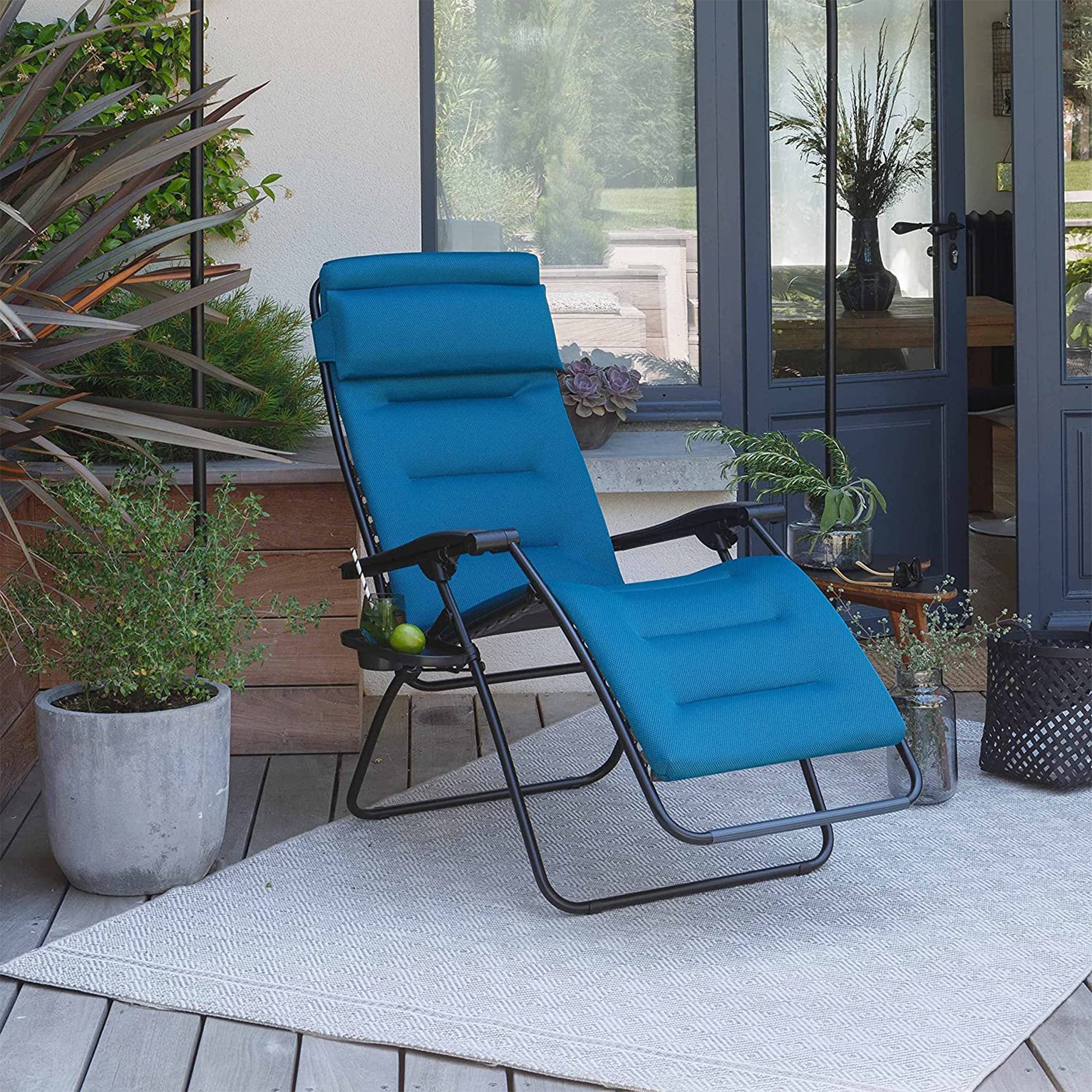 Lafuma R-Clip Batyline Relaxation Zero Gravity Lounge Recliner Chair, Coral Blue - VMInnovations