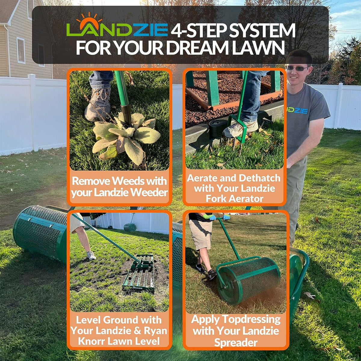 Landzie 44 Inch Metal Basket Lawn and Garden Topdressing Yard Spreader(Open Box) - VMInnovations