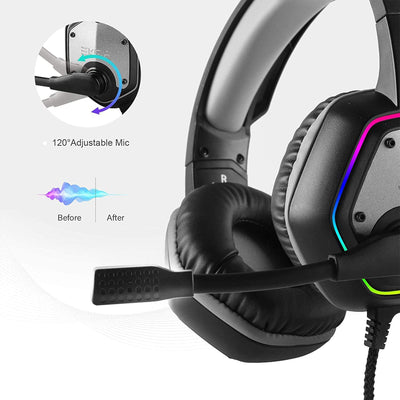EKSA RGB Plug In USB Gaming Headset for PC, PS4, & PS5 w/Microphone, Gray (Used)