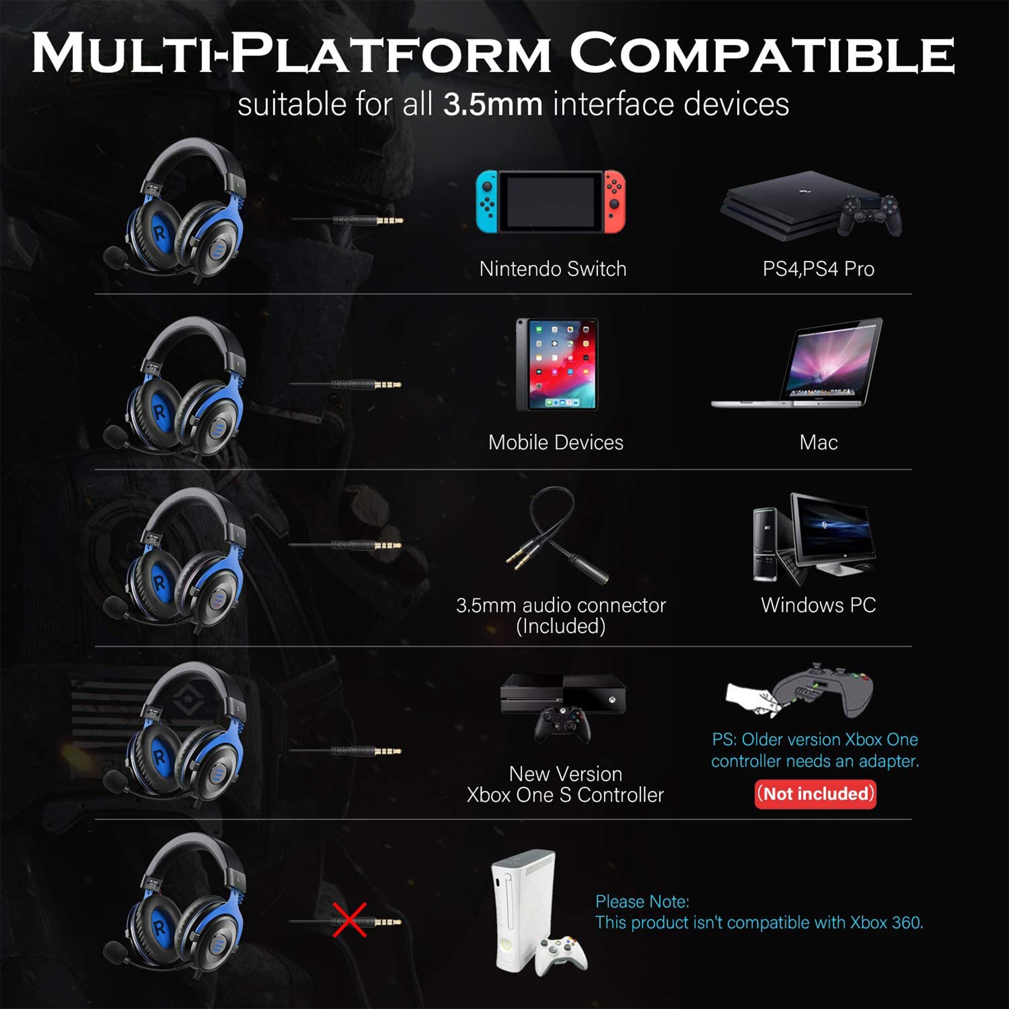 EKSA Gaming Headset with Mic, Blue, and S100 Headphones with Microphone, Black - VMInnovations