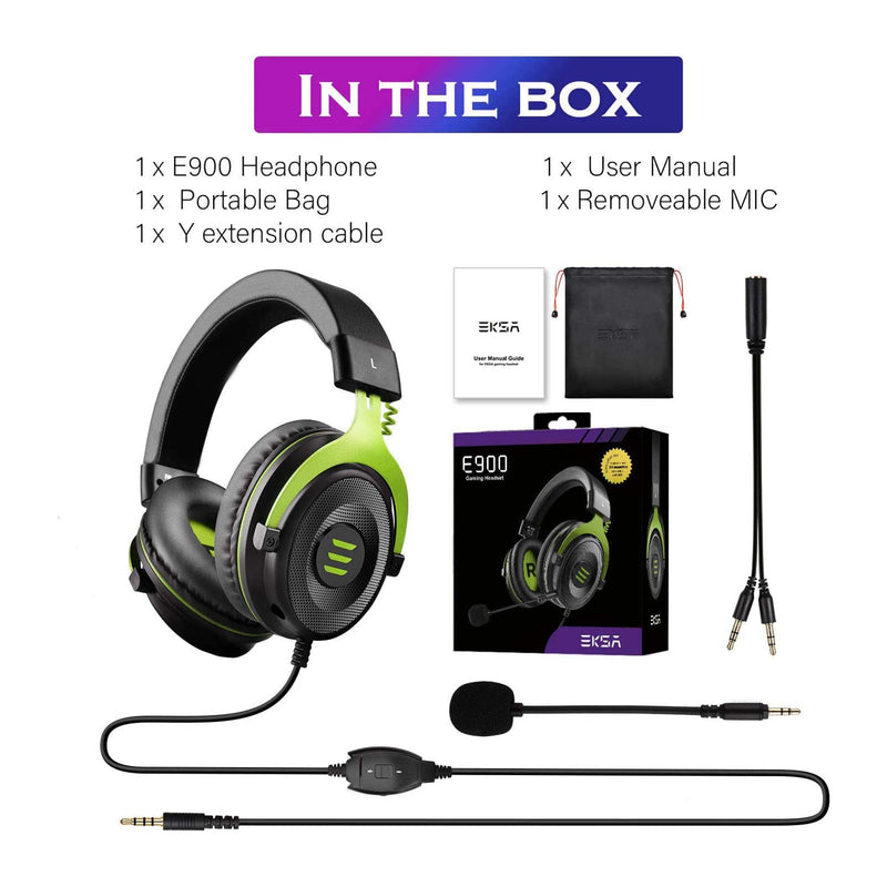 EKSA Gaming Headset with Microphone, Green, and S100 Headphone with Mic, Black
