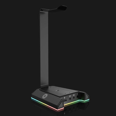 Gaming Headset Stand with RGB Lights, USB Charger, and Surround Sound (Open Box)