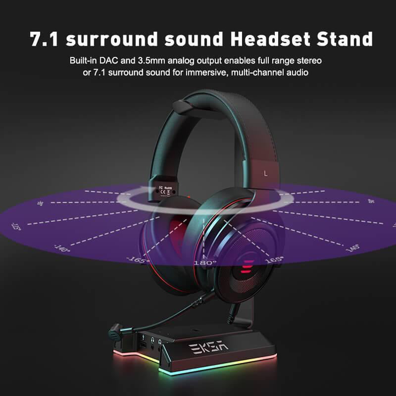 Gaming Headset Stand with RGB Lights, USB Charger, and Surround Sound (Open Box)